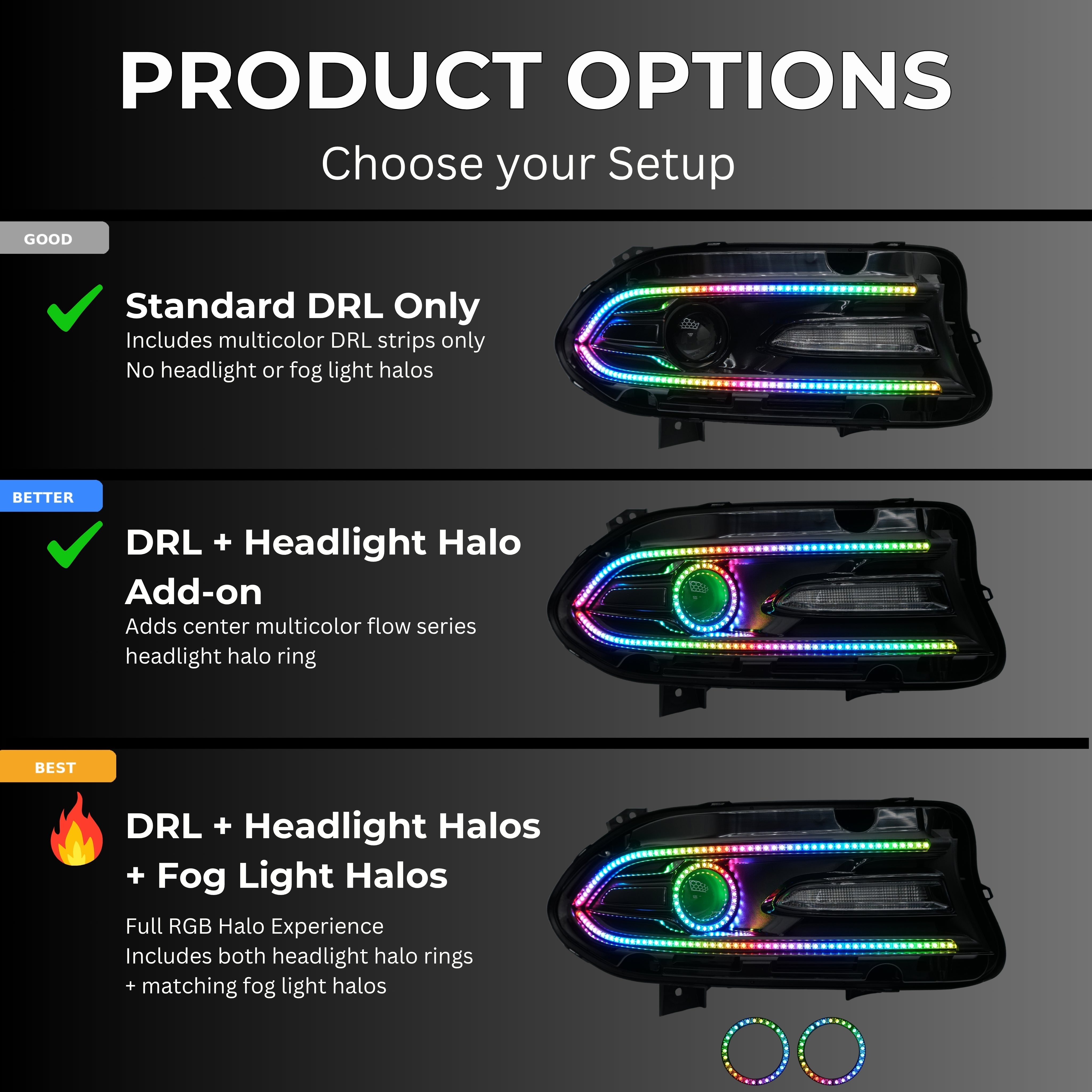 Dodge Charger Flow Series DRL Boards (2015-2023) – Custom Multicolor LED Lighting by RGB Halo Kits