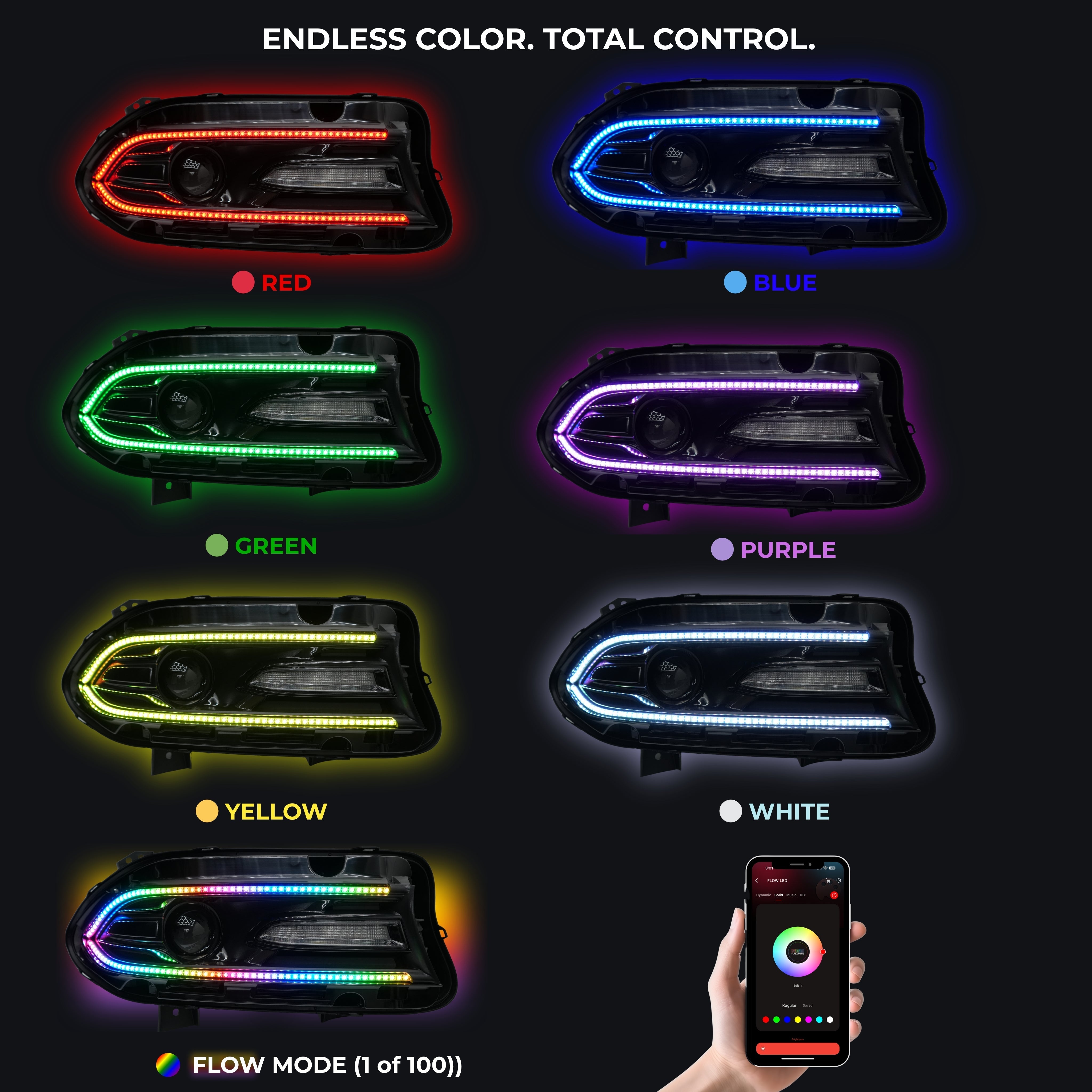 Dodge Charger Flow Series DRL Boards (2015-2023) – Custom Multicolor LED Lighting by RGB Halo Kits