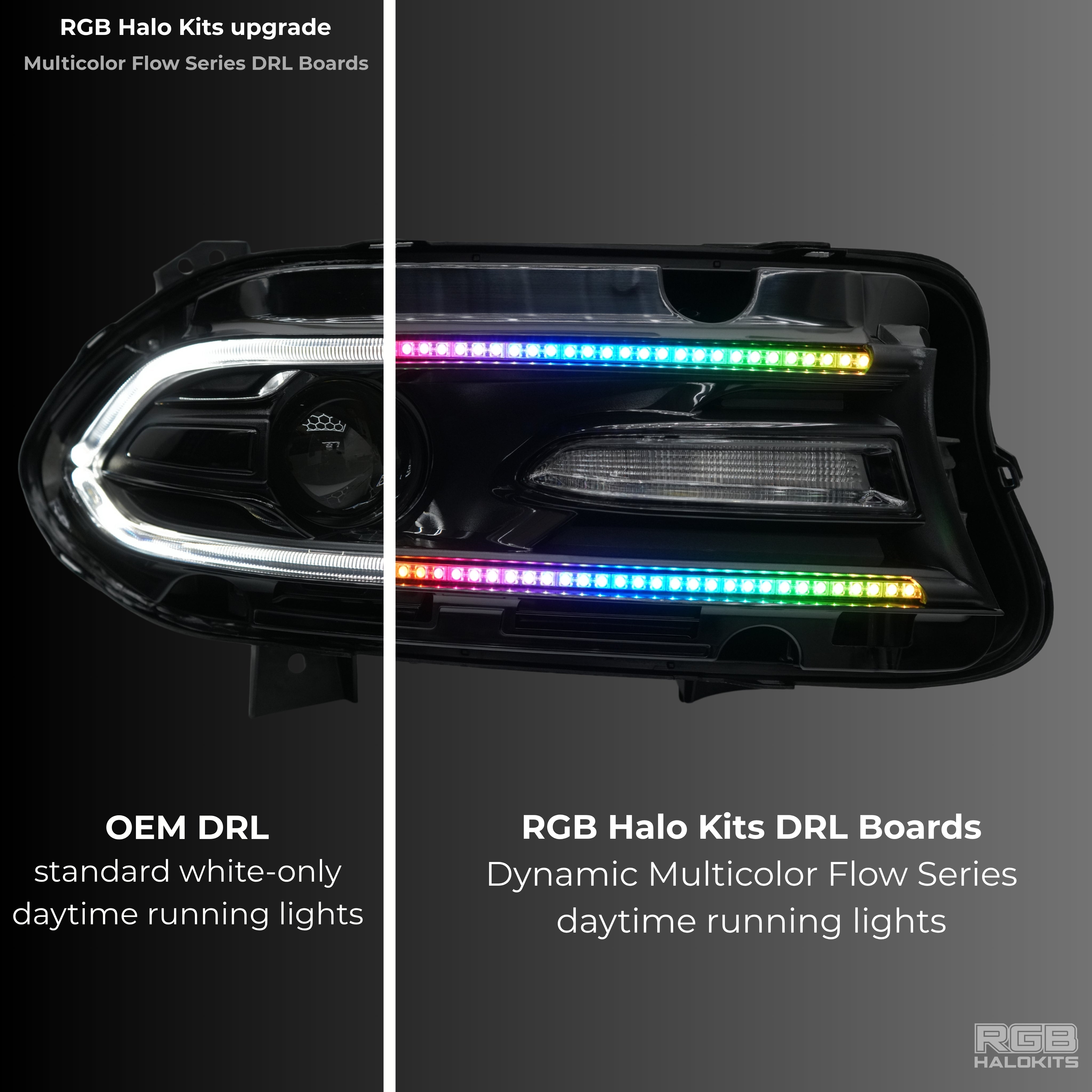 Dodge Charger Flow Series DRL Boards (2015-2023) – Custom Multicolor LED Lighting by RGB Halo Kits