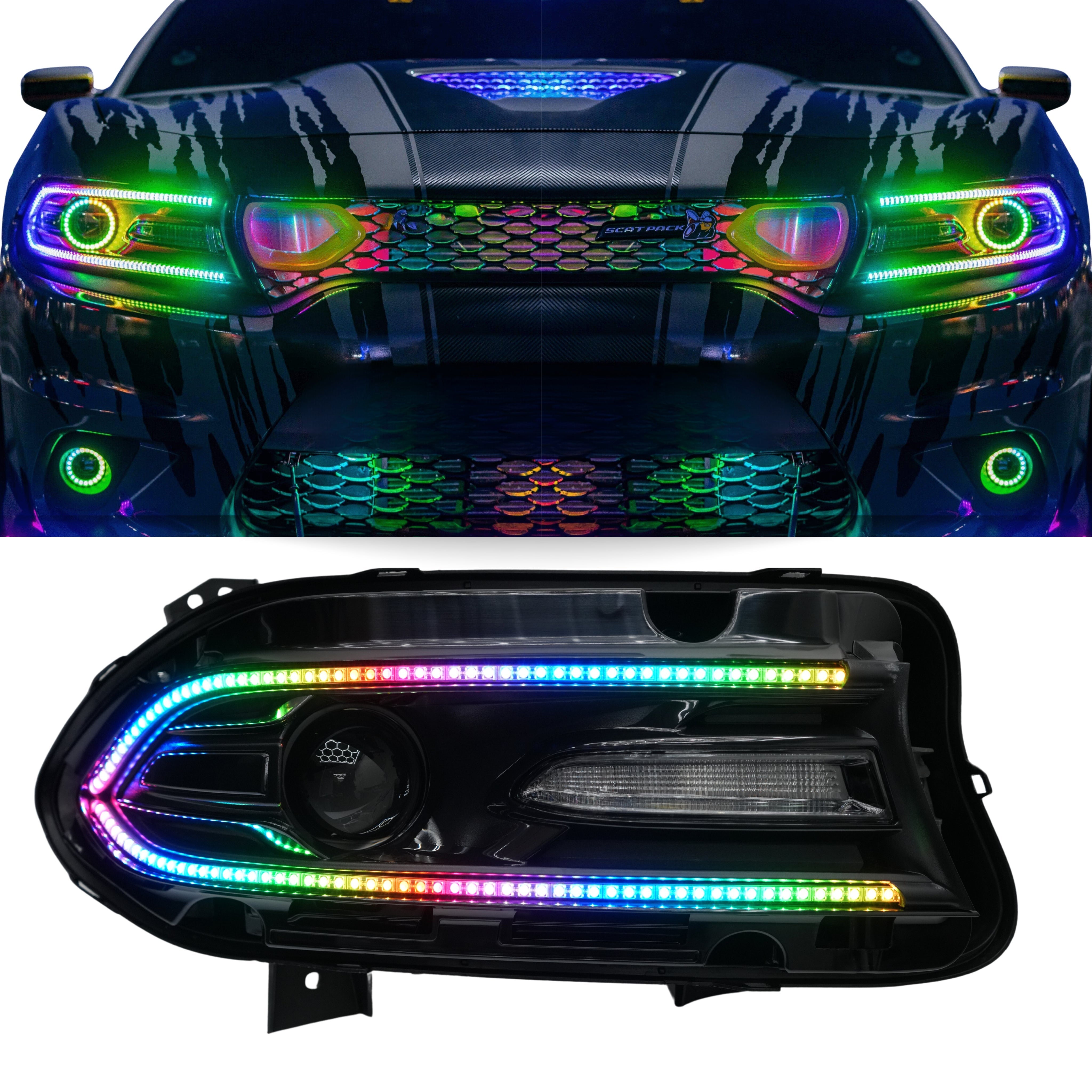 Dodge Charger Flow Series DRL Boards (2015-2023) – Custom Multicolor LED Lighting by RGB Halo Kits