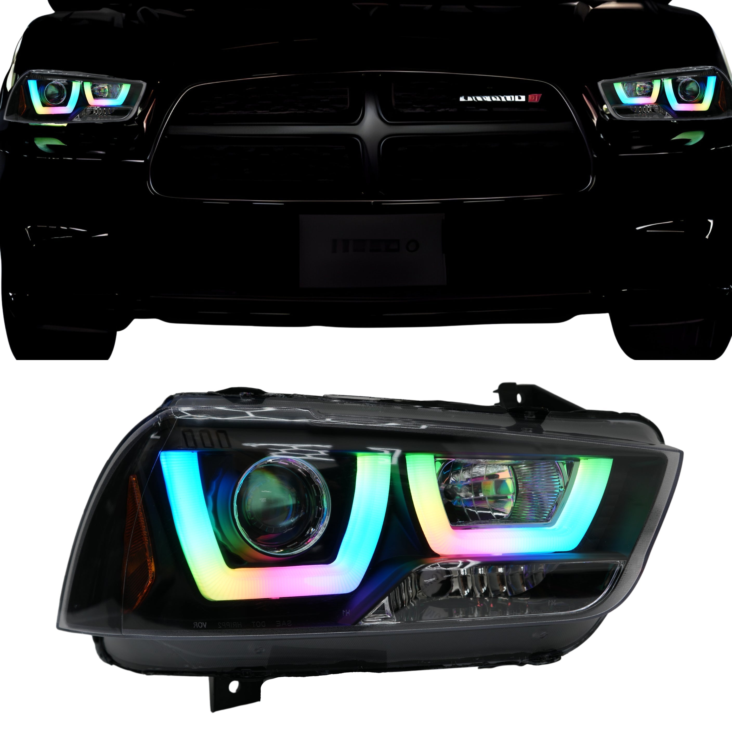 Dodge Charger Flow Series DRL Boards (for 2011-2014 Spec-D Headlights) – Custom Multicolor LED Lighting by RGB Halo Kits