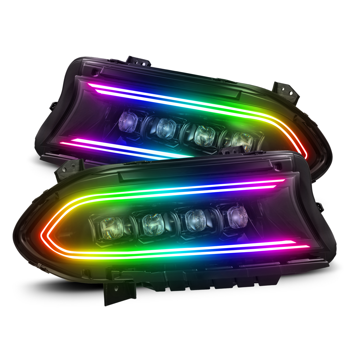 Dodge Charger: Multicolor Flow Series NOVA Headlights + Demon Eyes (2015–2023) – Custom Multicolor LED Lighting by RGB Halo Kits
