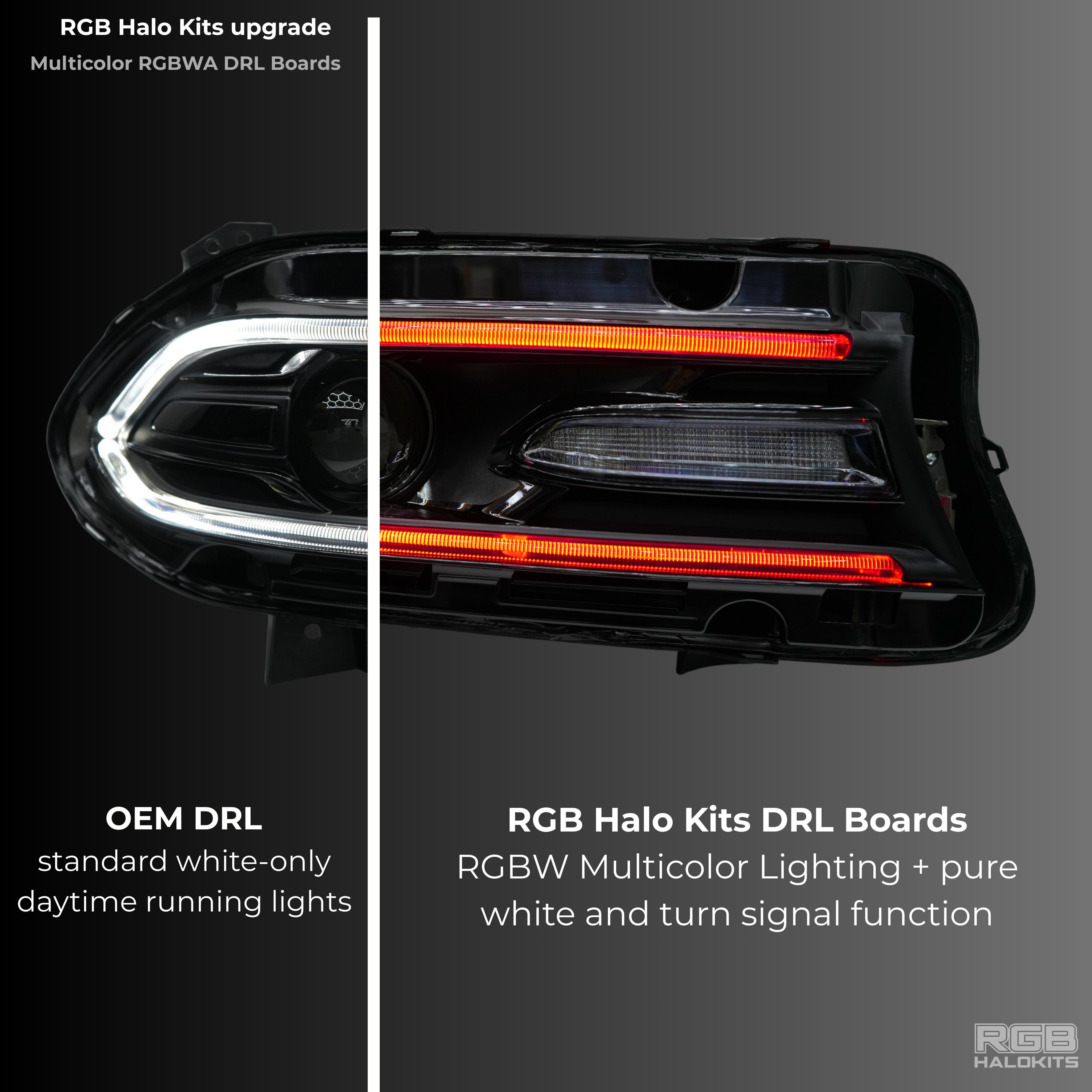 Dodge Charger RGBWA DRL Boards (2015-2023) – Custom Multicolor LED Lighting by RGB Halo Kits