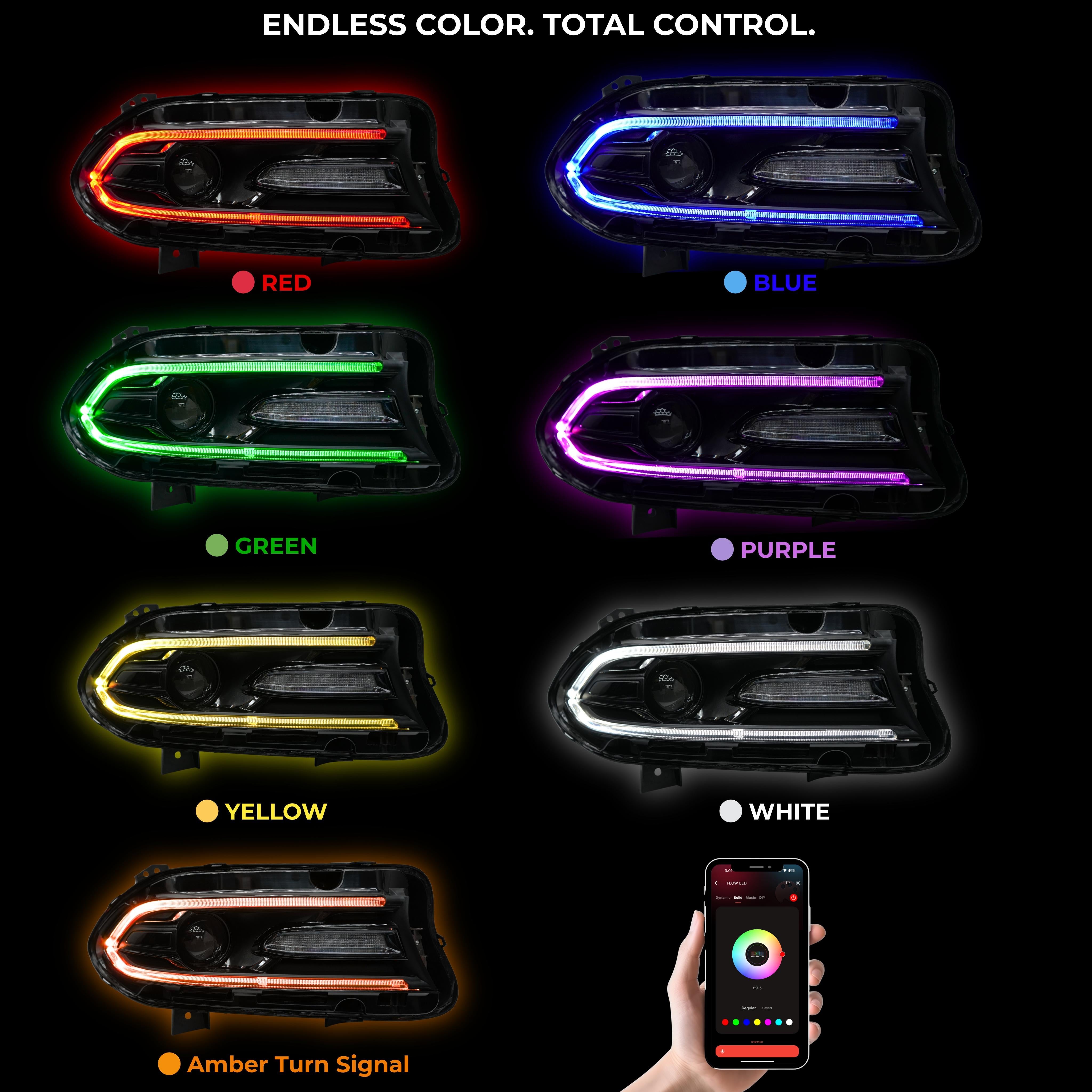 Dodge Charger RGBWA DRL Boards (2015-2023) – Custom Multicolor LED Lighting by RGB Halo Kits