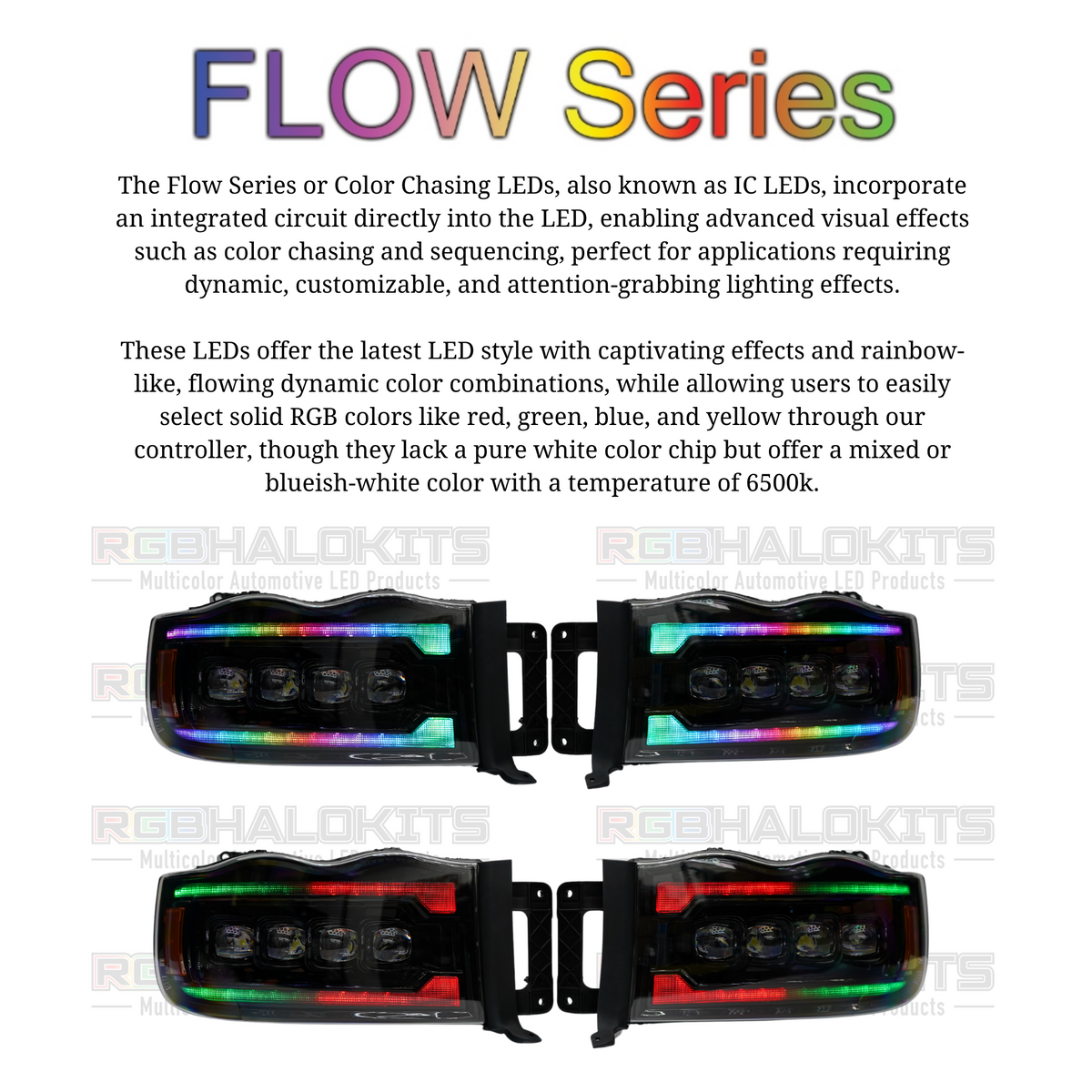 Dodge Ram HD: Multicolor Flow Series NOVA Headlights (2002-2005) – Custom Multicolor LED Lighting by RGB Halo Kits