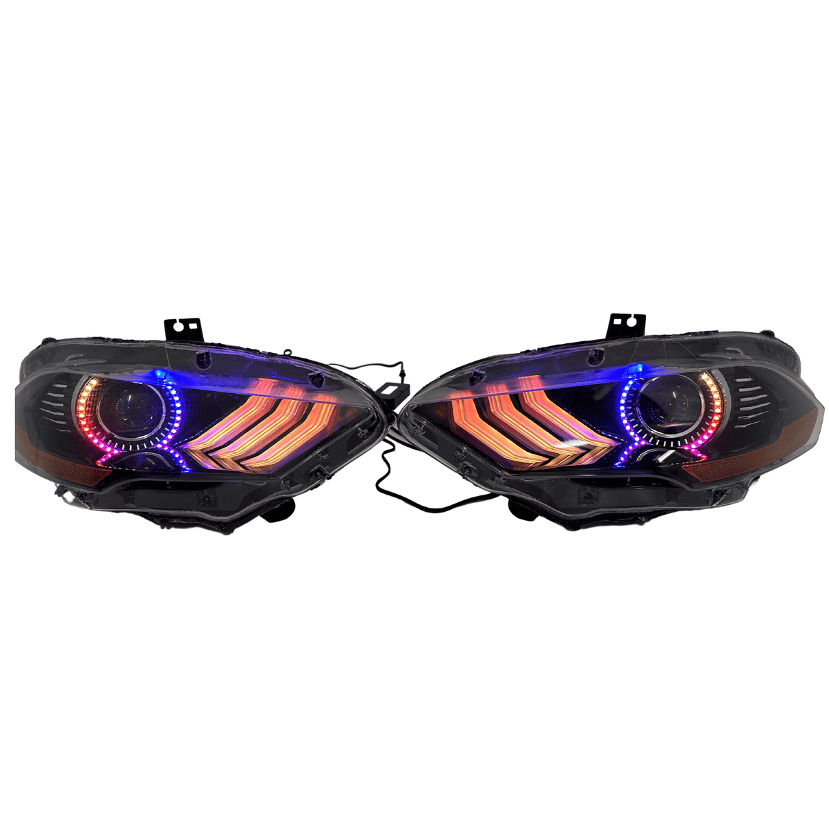 (2018-2023) Ford Mustang: Multicolor Flow Headlights w/ Halos – Custom Multicolor LED Lighting by RGB Halo Kits