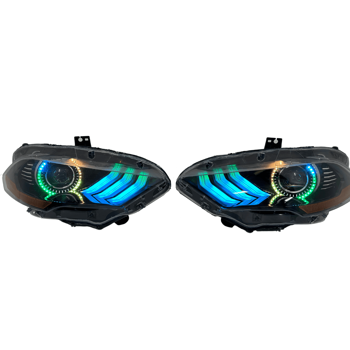 (2018-2023) Ford Mustang: Multicolor Flow Headlights w/ Halos – Custom Multicolor LED Lighting by RGB Halo Kits