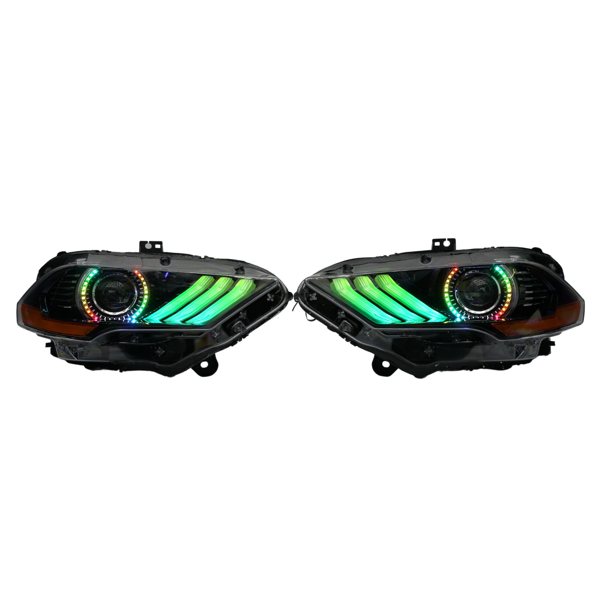(2018-2023) Ford Mustang: Multicolor Flow Headlights w/ Halos – Custom Multicolor LED Lighting by RGB Halo Kits
