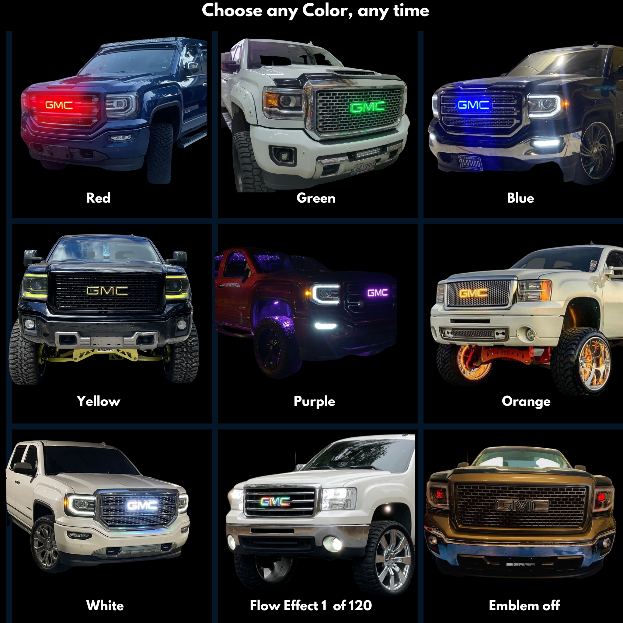 GMC LED Emblem: Multicolor (1999-2024) (tiktok) â€“ Custom Multicolor LED Lighting by RGB Halo Kits