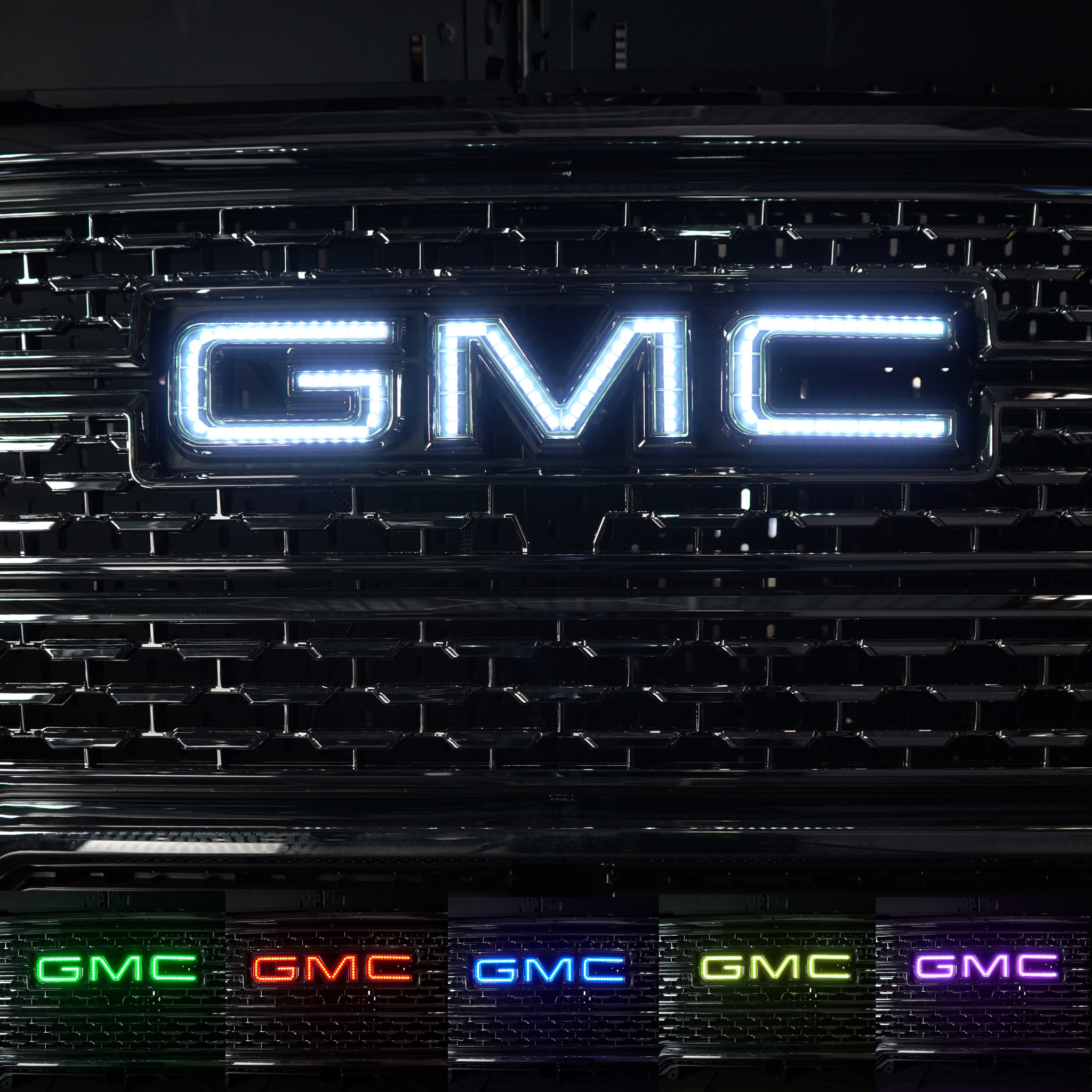 GMC LED Emblem: Multicolor (1999-2024) (tiktok) â€“ Custom Multicolor LED Lighting by RGB Halo Kits