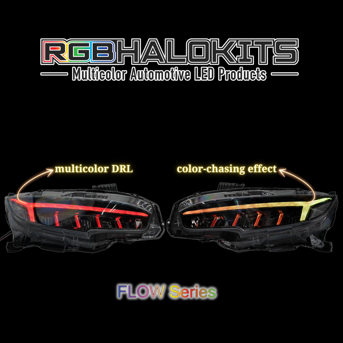 Honda Civic: Multicolor Flow Series Headlights (2016-2021) – Custom Multicolor LED Lighting by RGB Halo Kits