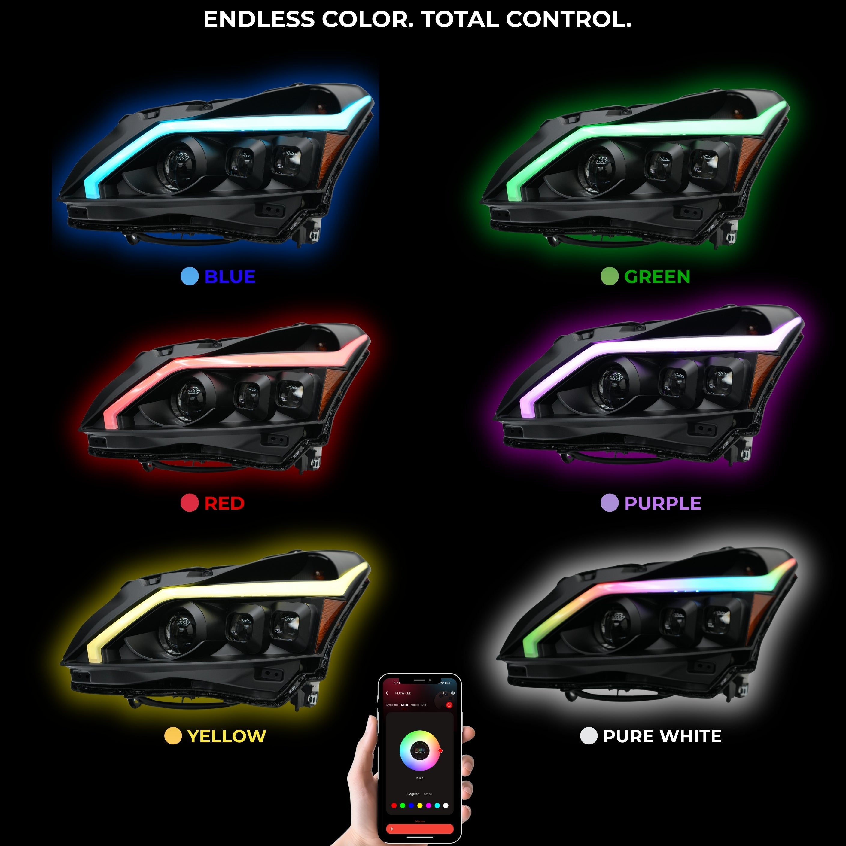 (2010-2013) Infiniti G37 Multicolor Flow DRL Boards (for Spyder Headlights only) – Custom Multicolor LED Lighting by RGB Halo Kits