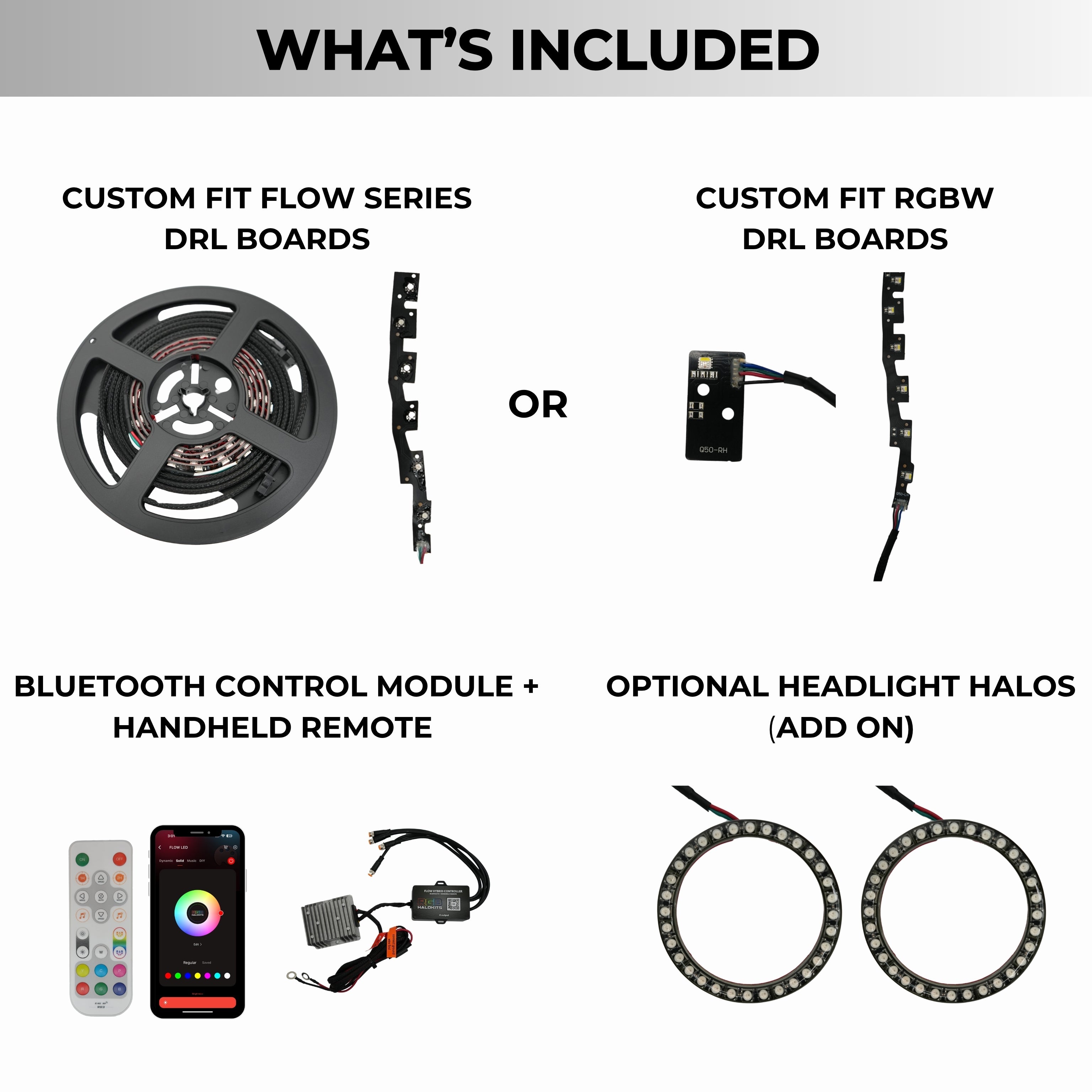 Infiniti Q50 Multicolor Flow DRL Boards (2014-2024) – Custom Multicolor LED Lighting by RGB Halo Kits