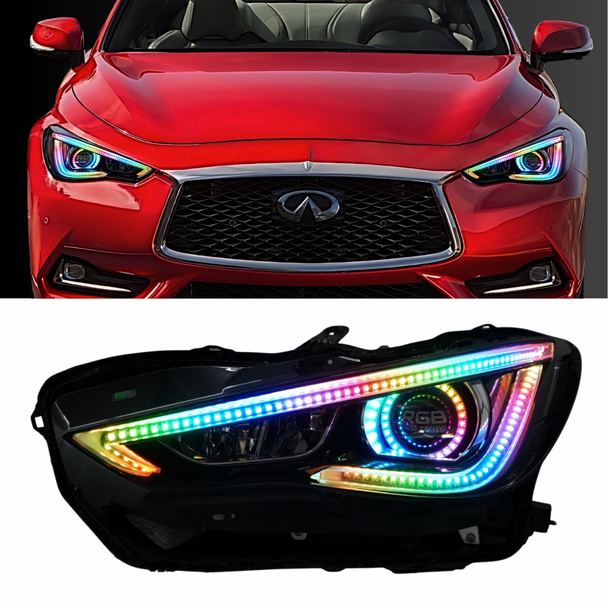 Infiniti Q60 DRL Boards (Multicolor Flow) 2016-2022 – Custom Multicolor LED Lighting by RGB Halo Kits