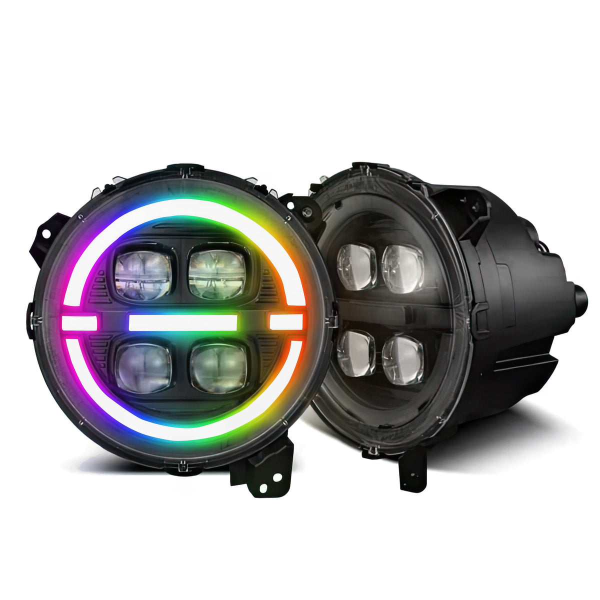 Jeep Wrangler JL/Gladiator JT: Multicolor Flow Series Alphablack Nova-Series Headlights (2018-2025) | Alpharex – Custom Multicolor LED Lighting by RGB Halo Kits