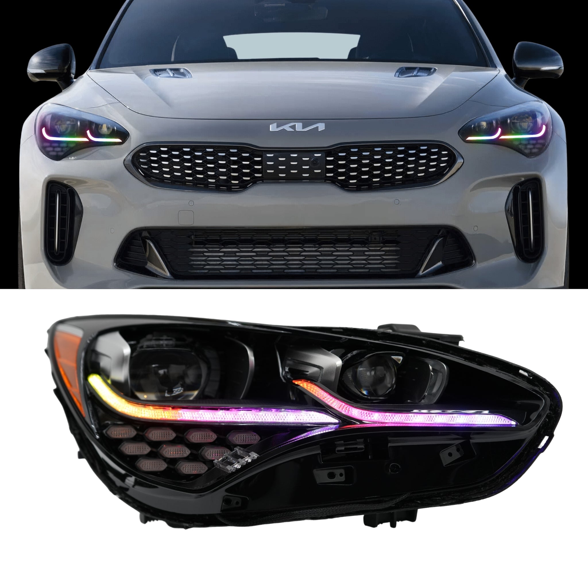 Kia Stinger Multicolor Flow Series DRL Boards (2017-2022) – Custom Multicolor LED Lighting by RGB Halo Kits