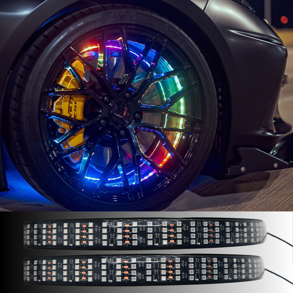 Quad 4 Row LED Wheel Ring Kit | Flow Series – Custom Multicolor LED Lighting by RGB Halo Kits