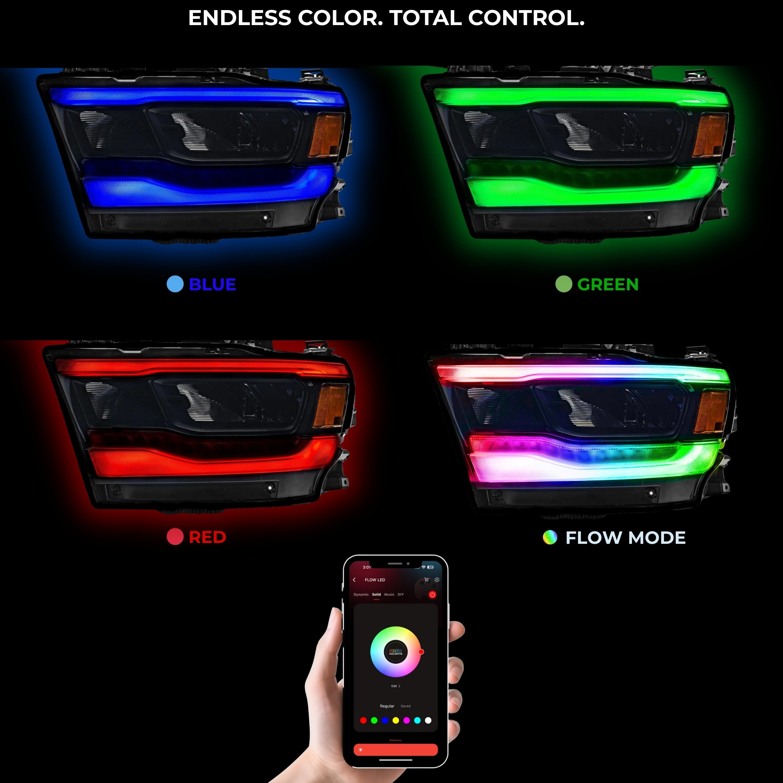 Ram 1500 (Mid-Level Trim) Multicolor DRL Boards (2019-2024) – Custom Multicolor LED Lighting by RGB Halo Kits