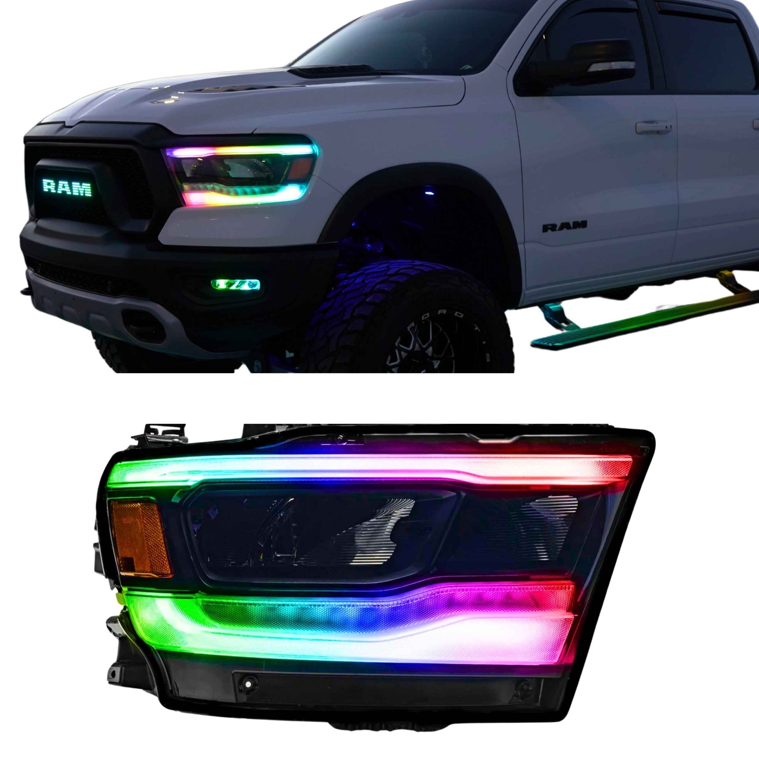 Ram 1500 (Mid-Level Trim) Multicolor DRL Boards (2019-2024) – Custom Multicolor LED Lighting by RGB Halo Kits