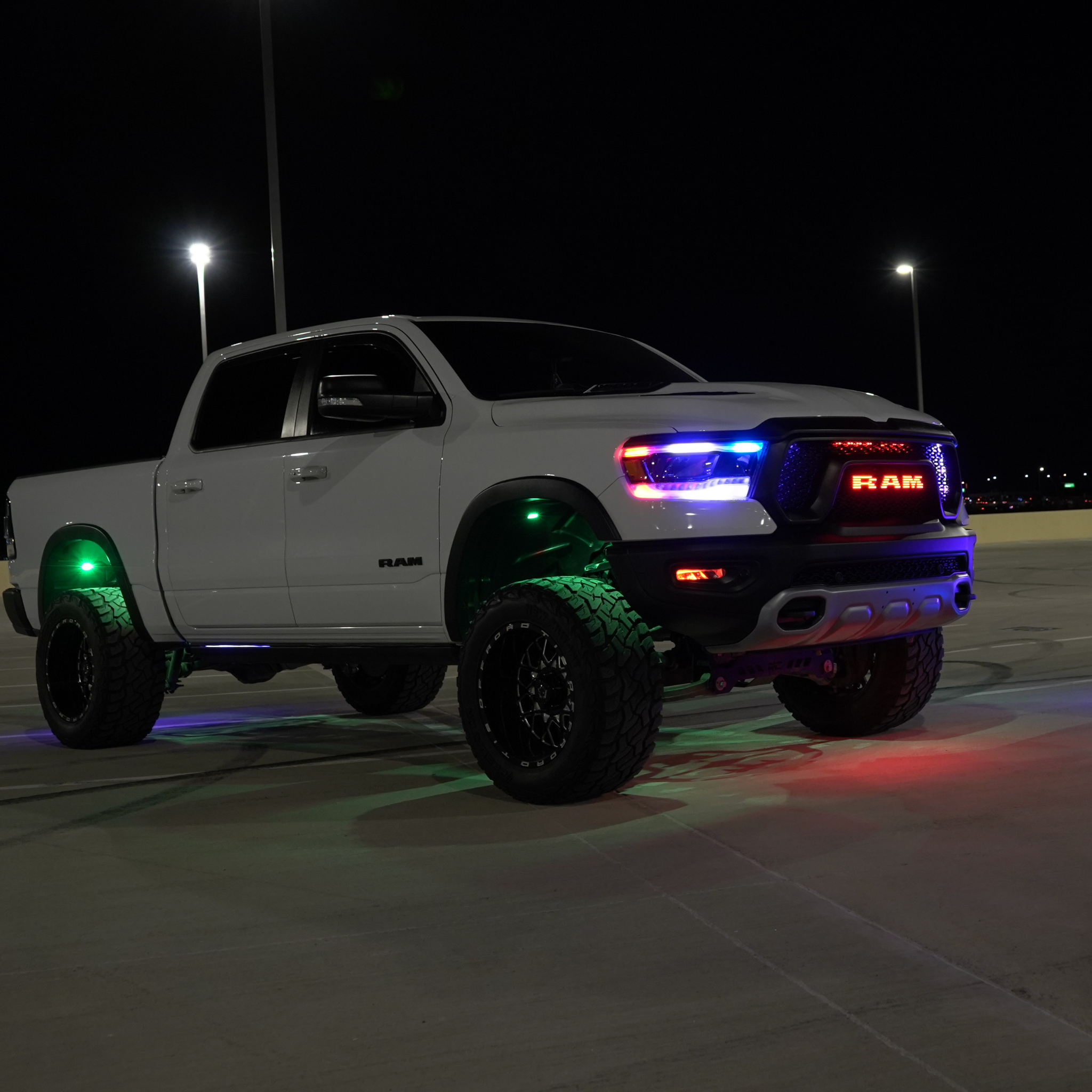 Ram LED Emblem: (Multicolor Flow) 2019-2024 â€“ Custom Multicolor LED Lighting by RGB Halo Kits
