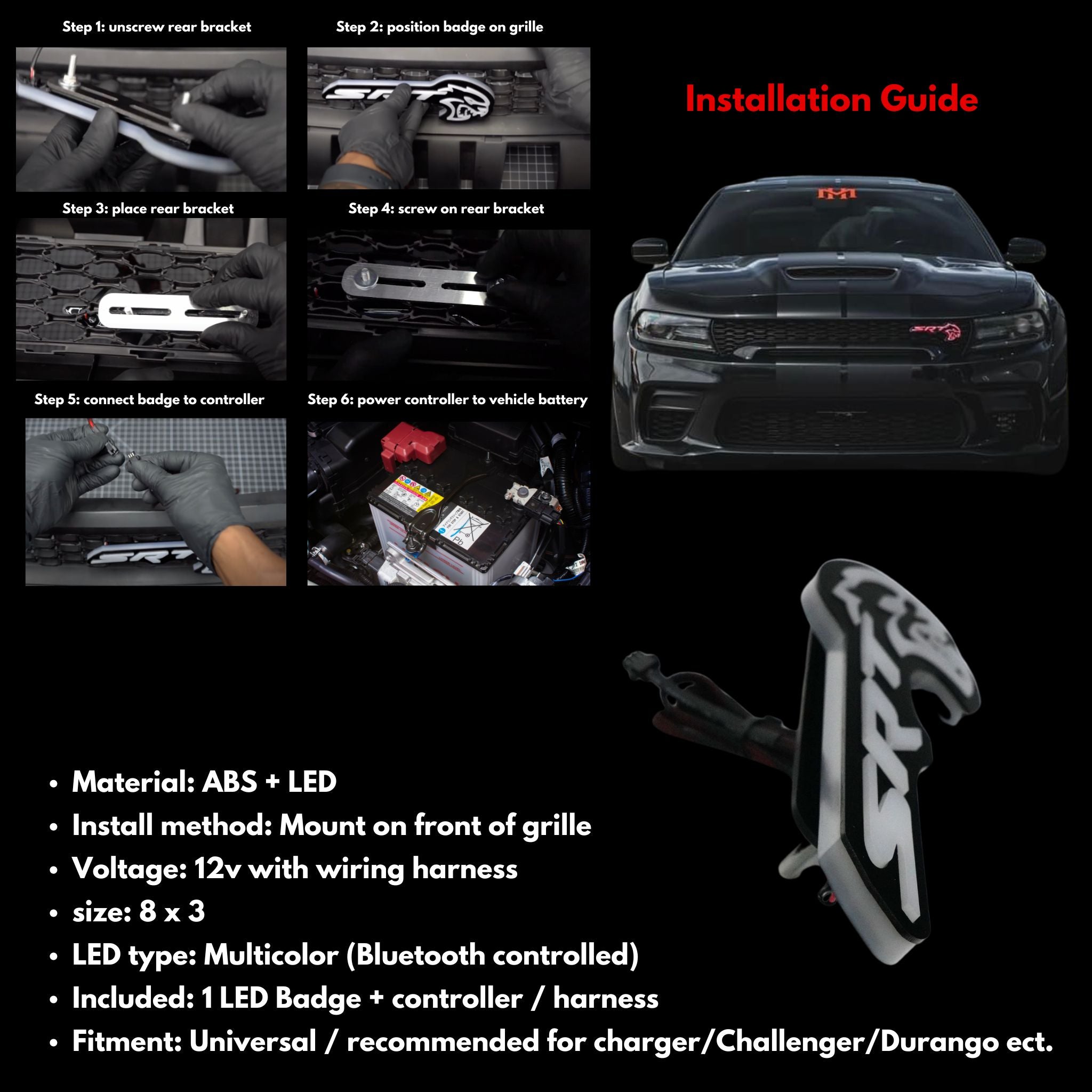 SRT Hellcat LED Emblem Badge: (Multicolor) â€“ Custom Multicolor LED Lighting by RGB Halo Kits