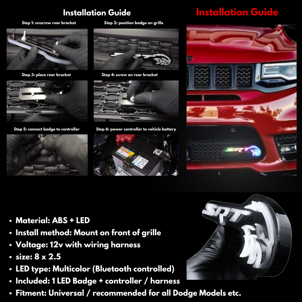SRT Trackhawk Hellhawk LED Emblem: (Multicolor Flow) â€“ Custom Multicolor LED Lighting by RGB Halo Kits