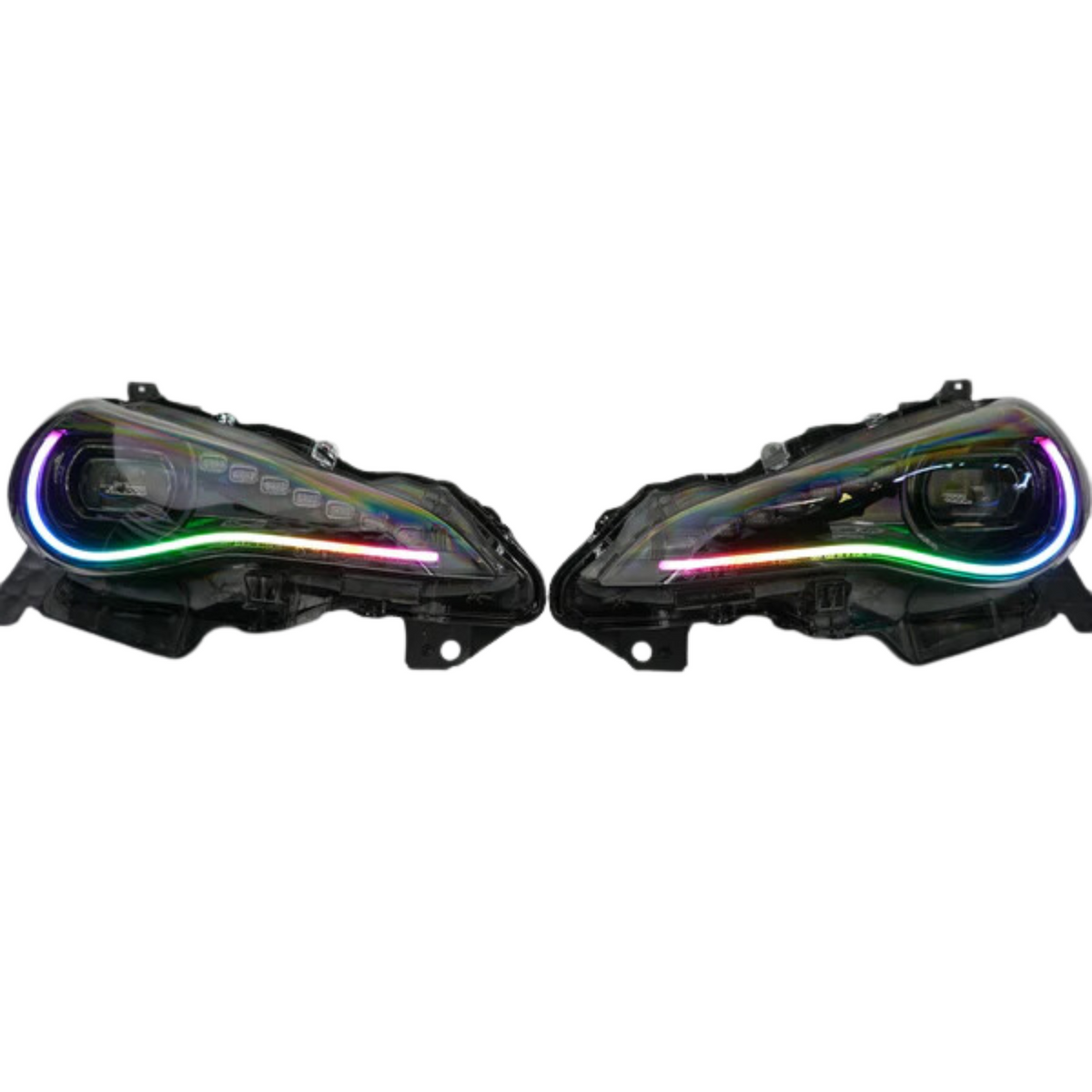 Scion FRS (2012-2016) / Subaru BRZ (2012-2018) / Toyota GT86 (2017-2018): Multicolor Flow Headlights + Demon eyes XB Morimoto – Custom Multicolor LED Lighting by RGB Halo Kits