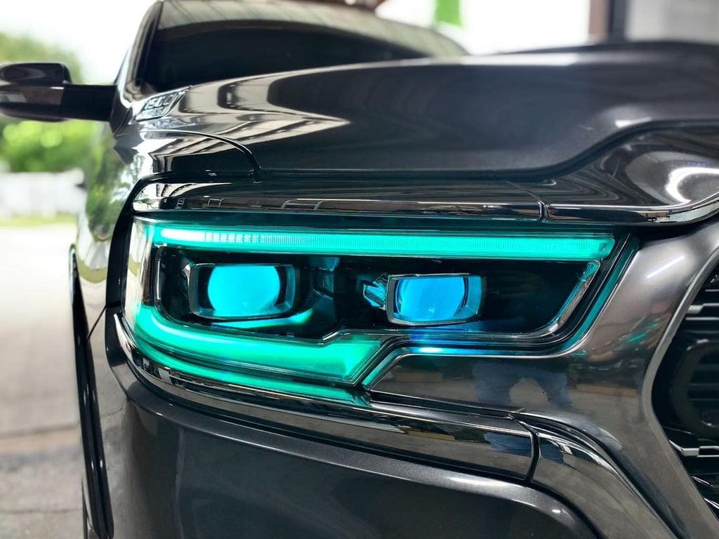 2019-2023 Dodge Ram 1500 RGBW DRL Boards - RGB Halo Kits Multicolor Flow Series Color Chasing RGBWA LED headlight kit Oracle Lighting Trendz OneUpLighting Morimoto theretrofitsource AutoLEDTech Diode Dynamics