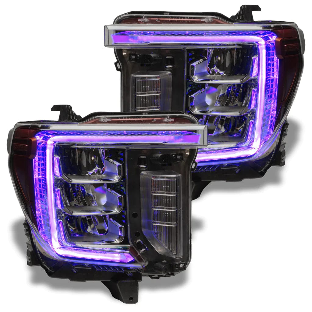 2020-2021 GMC Sierra 2500/3500 HD DRL Boards - RGB Halo Kits Multicolor Flow Series Color Chasing RGBWA LED headlight kit Oracle Lighting Trendz OneUpLighting Morimoto theretrofitsource AutoLEDTech Diode Dynamics