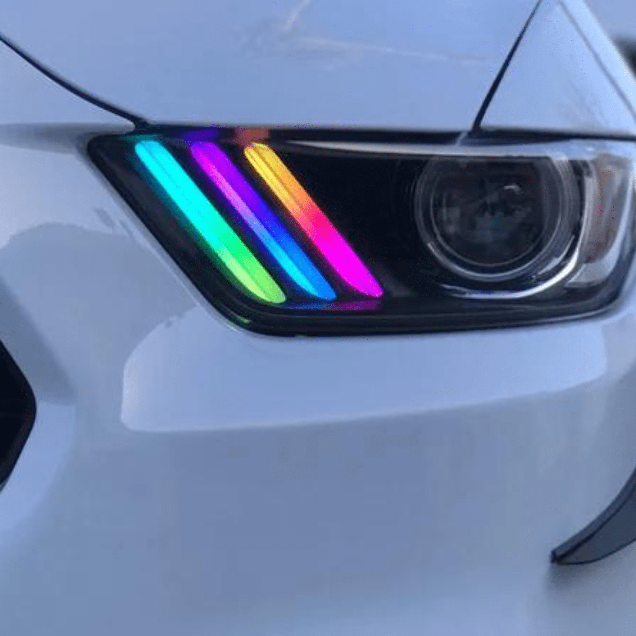 2015-2017 Ford Mustang Multicolor DRL Boards - RGB Halo Kits Multicolor Flow Series Color Chasing RGBWA LED headlight kit Oracle Lighting Trendz OneUpLighting Morimoto theretrofitsource AutoLEDTech Diode Dynamics