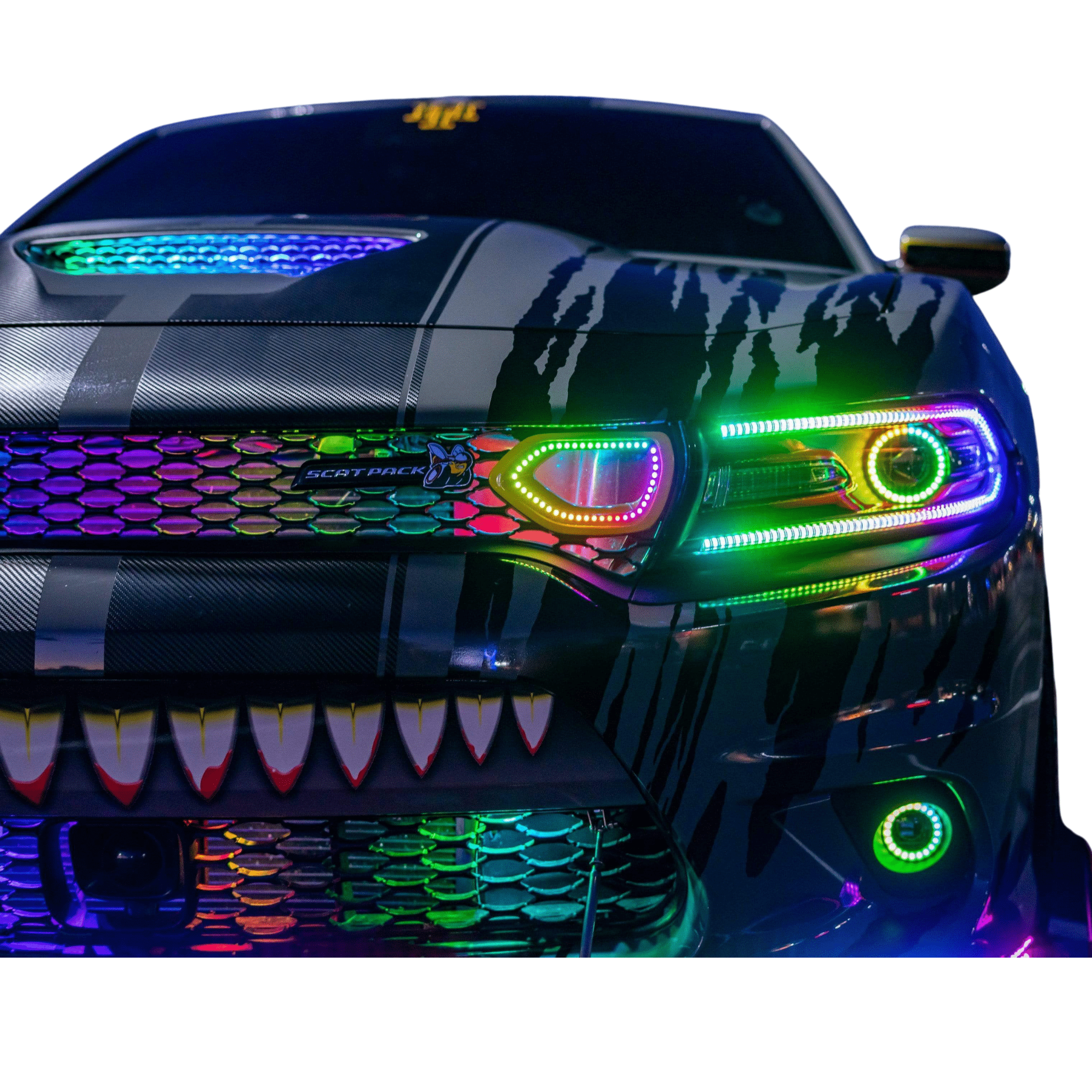 2015-2023 Dodge Charger Flow Series DRL Boards - RGB Halo Kits Multicolor Flow Series Color Chasing RGBWA LED headlight kit Oracle Lighting Trendz OneUpLighting Morimoto theretrofitsource AutoLEDTech Diode Dynamics