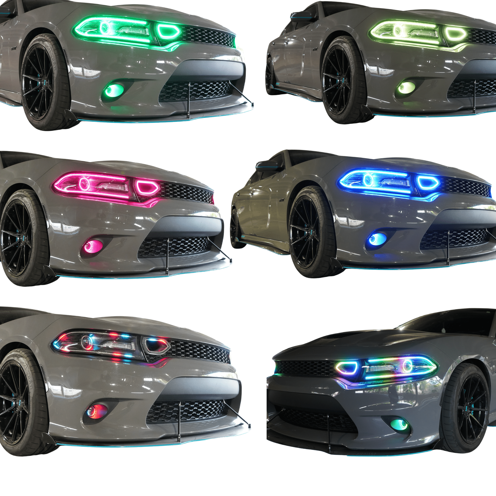 2015-2023 Dodge Charger Flow Series DRL Boards - RGB Halo Kits Multicolor Flow Series Color Chasing RGBWA LED headlight kit Oracle Lighting Trendz OneUpLighting Morimoto theretrofitsource AutoLEDTech Diode Dynamics