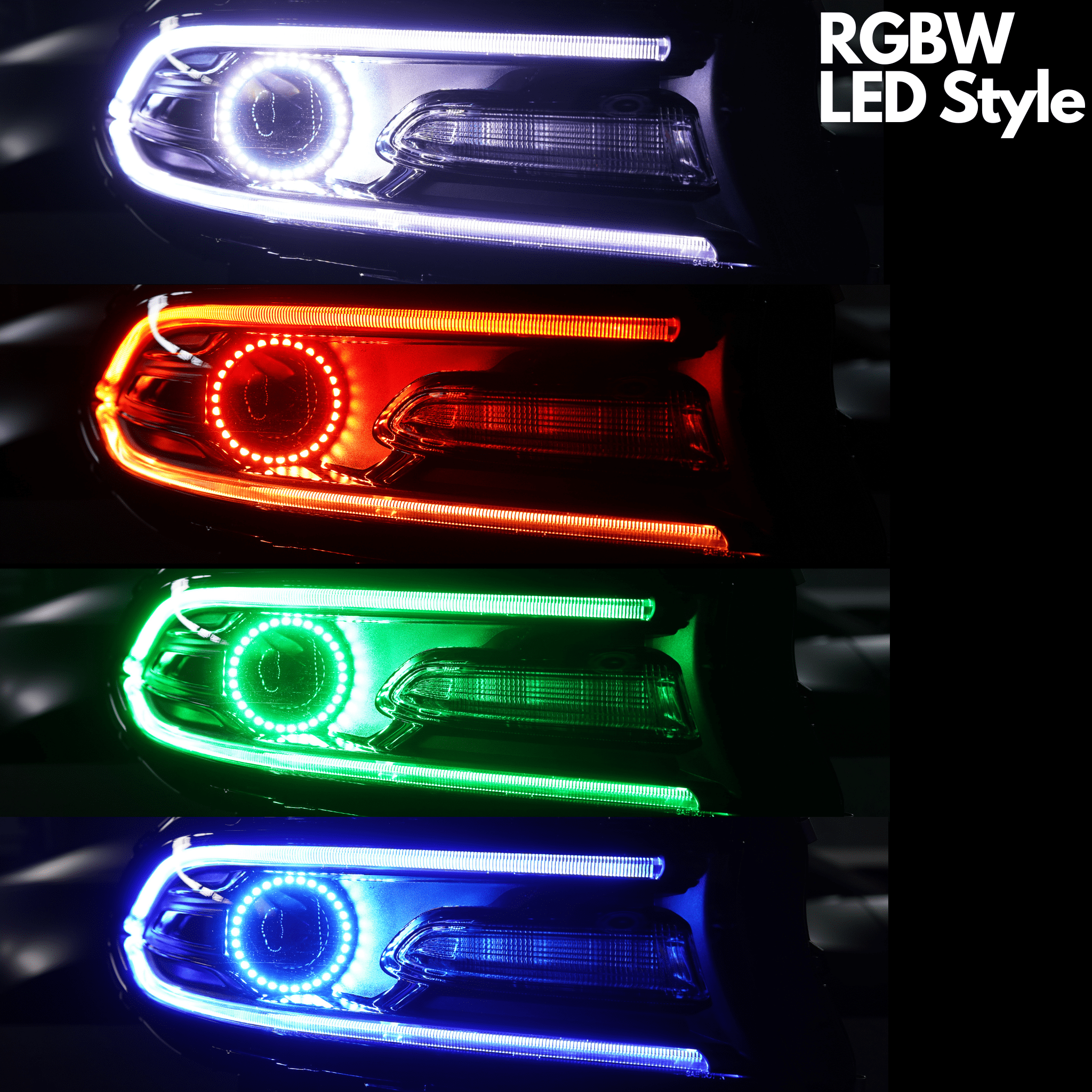 2015-2023 Dodge Charger RGBW DRL Boards - RGB Halo Kits Multicolor Flow Series Color Chasing RGBWA LED headlight kit Oracle Lighting Trendz OneUpLighting Morimoto theretrofitsource AutoLEDTech Diode Dynamics