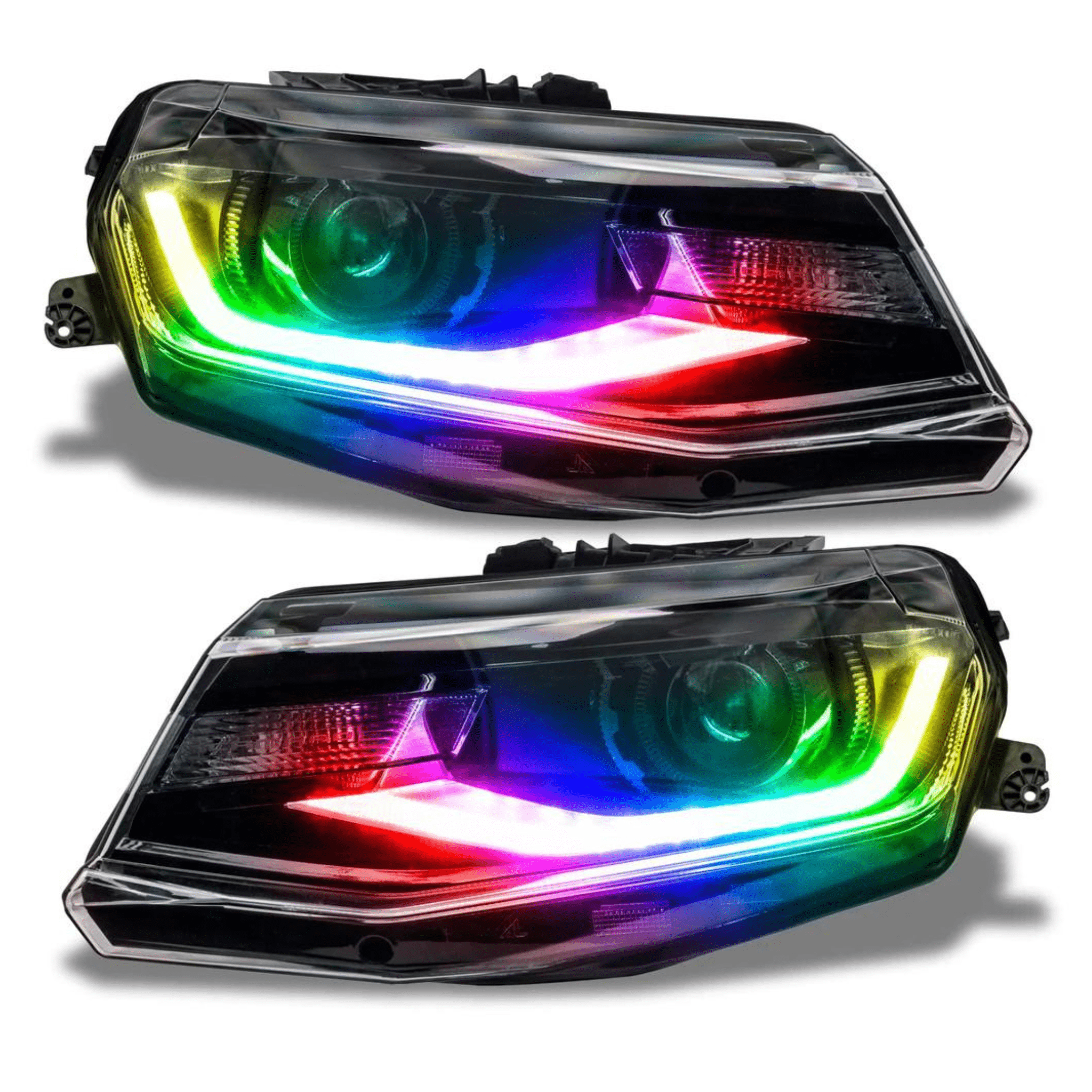 2016-2018 Chevrolet Camaro Multicolor DRL Boards - RGB Halo Kits Multicolor Flow Series Color Chasing RGBWA LED headlight kit Oracle Lighting Trendz OneUpLighting Morimoto theretrofitsource AutoLEDTech Diode Dynamics