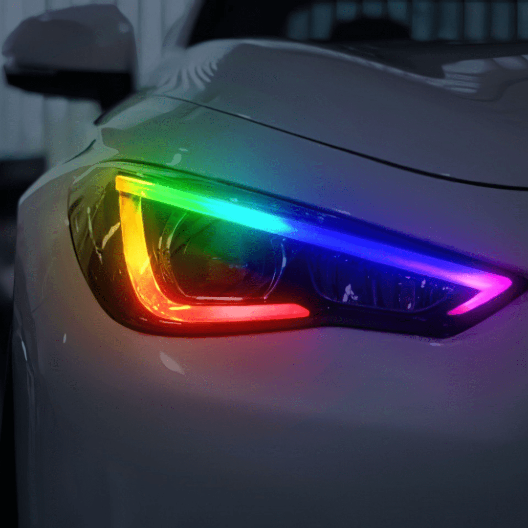 2016-2022 Infiniti Q60 Multicolor DRL Boards - RGB Halo Kits Multicolor Flow Series Color Chasing RGBWA LED headlight kit Oracle Lighting Trendz OneUpLighting Morimoto theretrofitsource AutoLEDTech Diode Dynamics