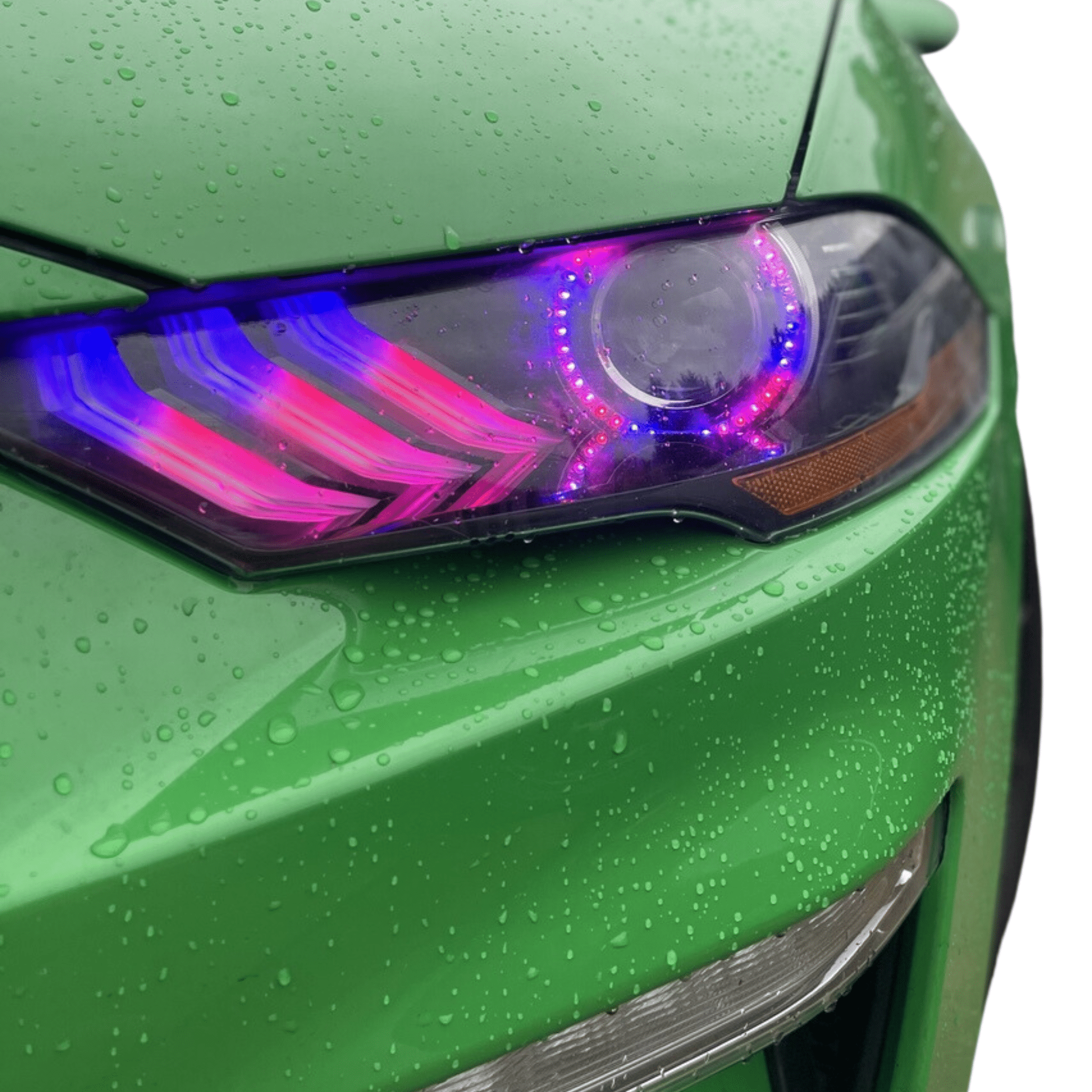 2018-2023 Ford Mustang Multicolor DRL Boards - RGB Halo Kits Multicolor Flow Series Color Chasing RGBWA LED headlight kit Oracle Lighting Trendz OneUpLighting Morimoto theretrofitsource AutoLEDTech Diode Dynamics