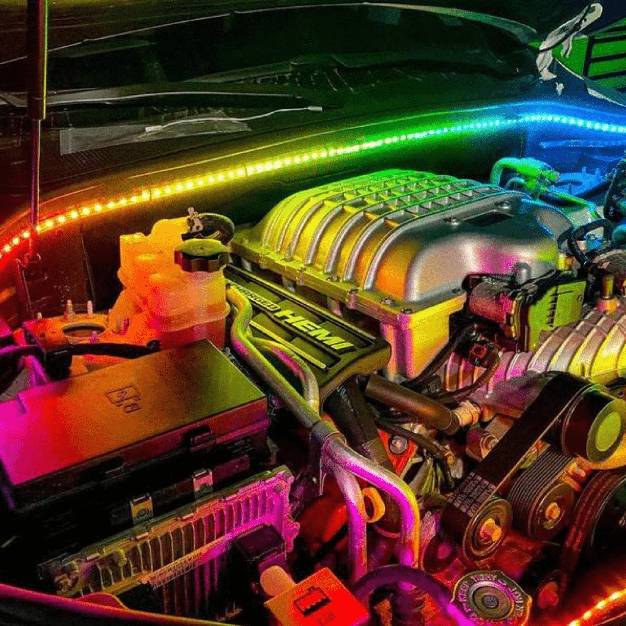 Engine Bay Multicolor Lighting Kit - RGB Halo Kits Multicolor Flow Series Color Chasing RGBWA LED headlight kit Oracle Lighting Trendz OneUpLighting Morimoto theretrofitsource AutoLEDTech Diode Dynamics