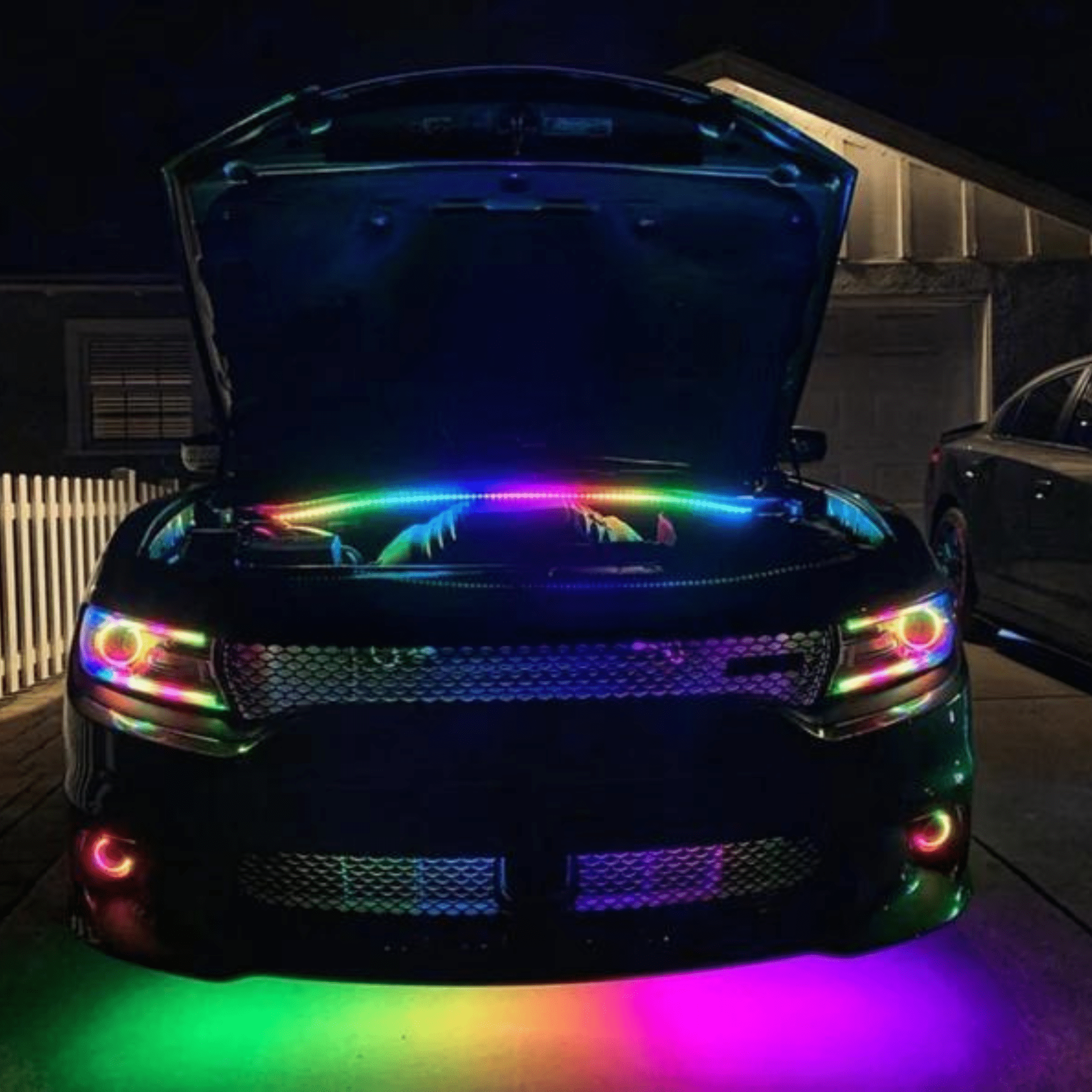 Engine Bay Multicolor Lighting Kit - RGB Halo Kits Multicolor Flow Series Color Chasing RGBWA LED headlight kit Oracle Lighting Trendz OneUpLighting Morimoto theretrofitsource AutoLEDTech Diode Dynamics