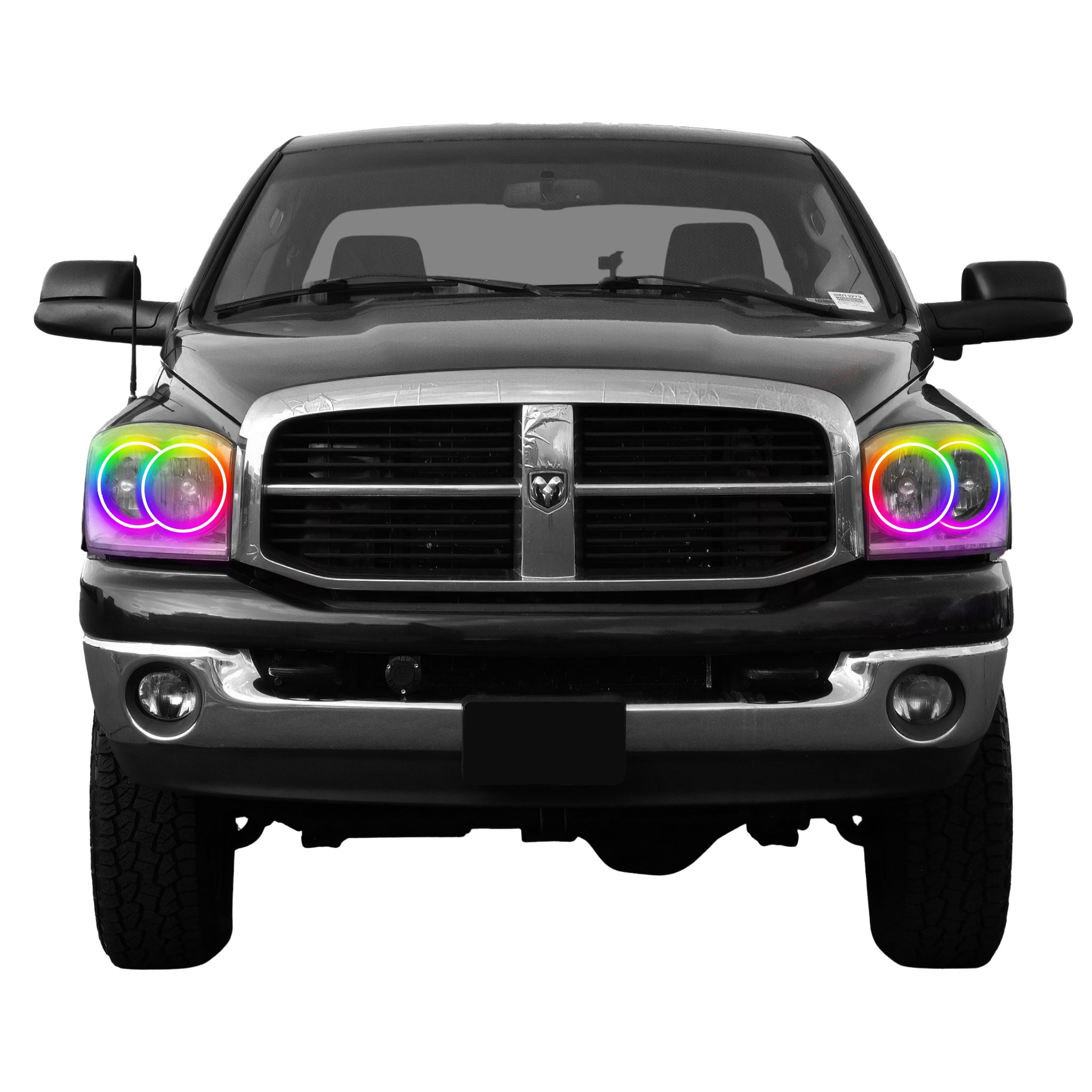 2006-2008 Dodge Ram Multicolor Halo Kit - RGB Halo Kits Multicolor Flow Series Color Chasing RGBWA LED headlight kit Colorshift Oracle Lighting Trendz OneUpLighting Morimoto theretrofitsource AutoLEDTech Diode Dynamics