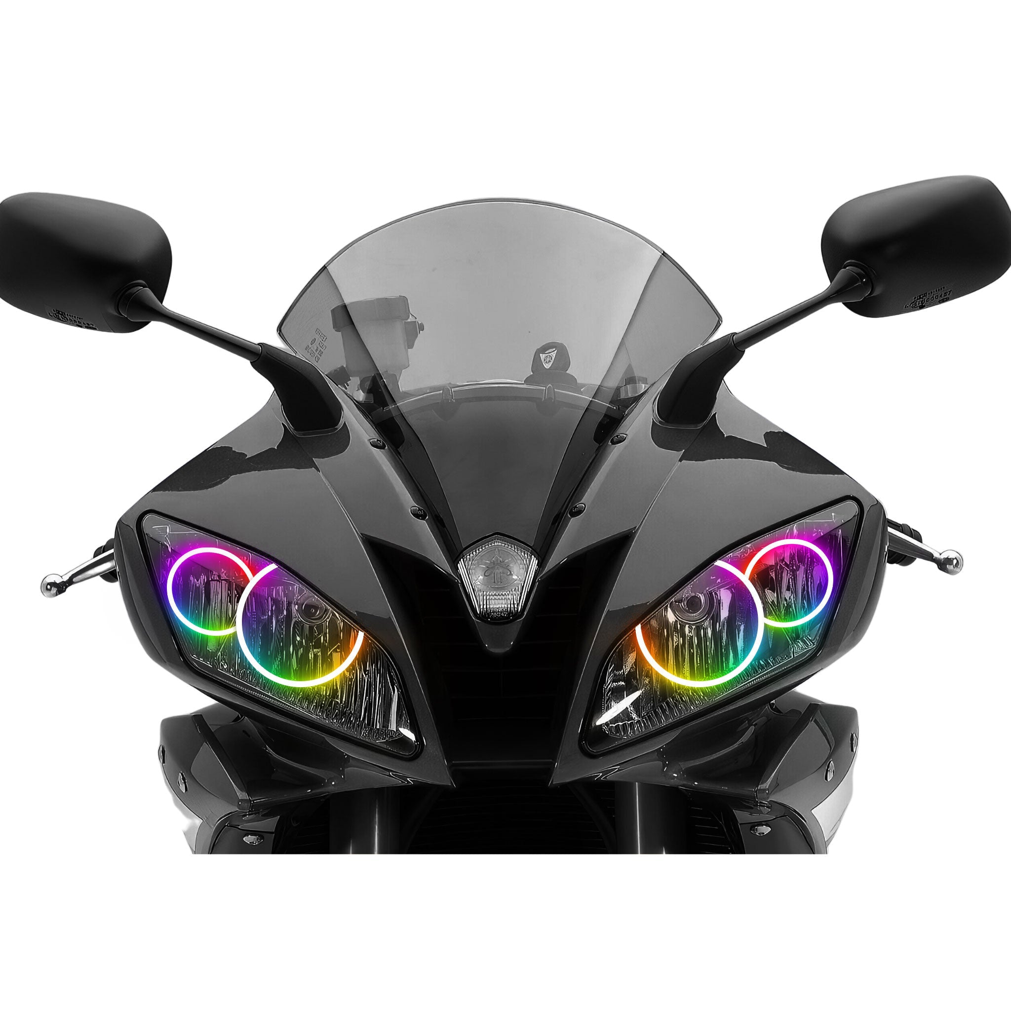 2003-2005 Yamaha R6 Motorcycle Multicolor Halo Kit - RGB Halo Kits Multicolor Flow Series Color Chasing RGBWA LED headlight kit Colorshift Oracle Lighting Trendz OneUpLighting Morimoto theretrofitsource AutoLEDTech Diode Dynamics