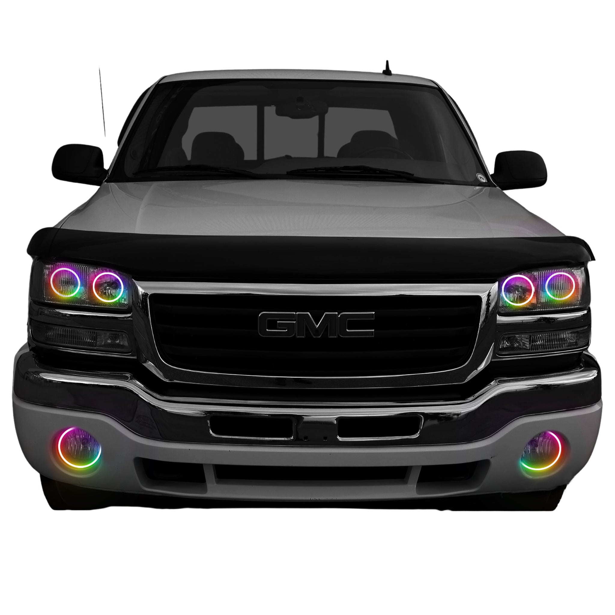 1999-2006 GMC Sierra Multicolor Halo Kit - RGB Halo Kits Multicolor Flow Series Color Chasing RGBWA LED headlight kit Colorshift Oracle Lighting Trendz OneUpLighting Morimoto theretrofitsource AutoLEDTech Diode Dynamics