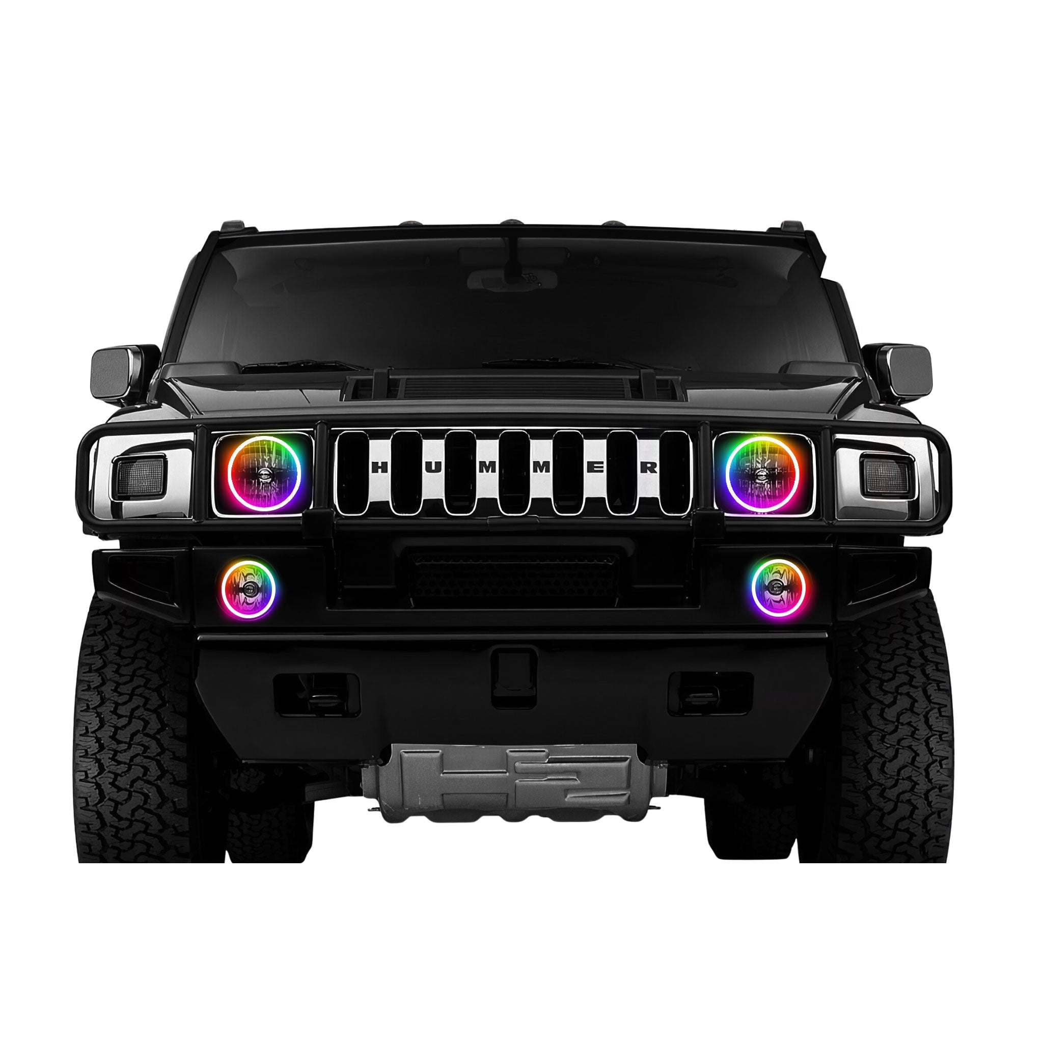 2003-2010 Hummer H2 Multicolor Halo Kit - RGB Halo Kits Multicolor Flow Series Color Chasing RGBWA LED headlight kit Colorshift Oracle Lighting Trendz OneUpLighting Morimoto theretrofitsource AutoLEDTech Diode Dynamics