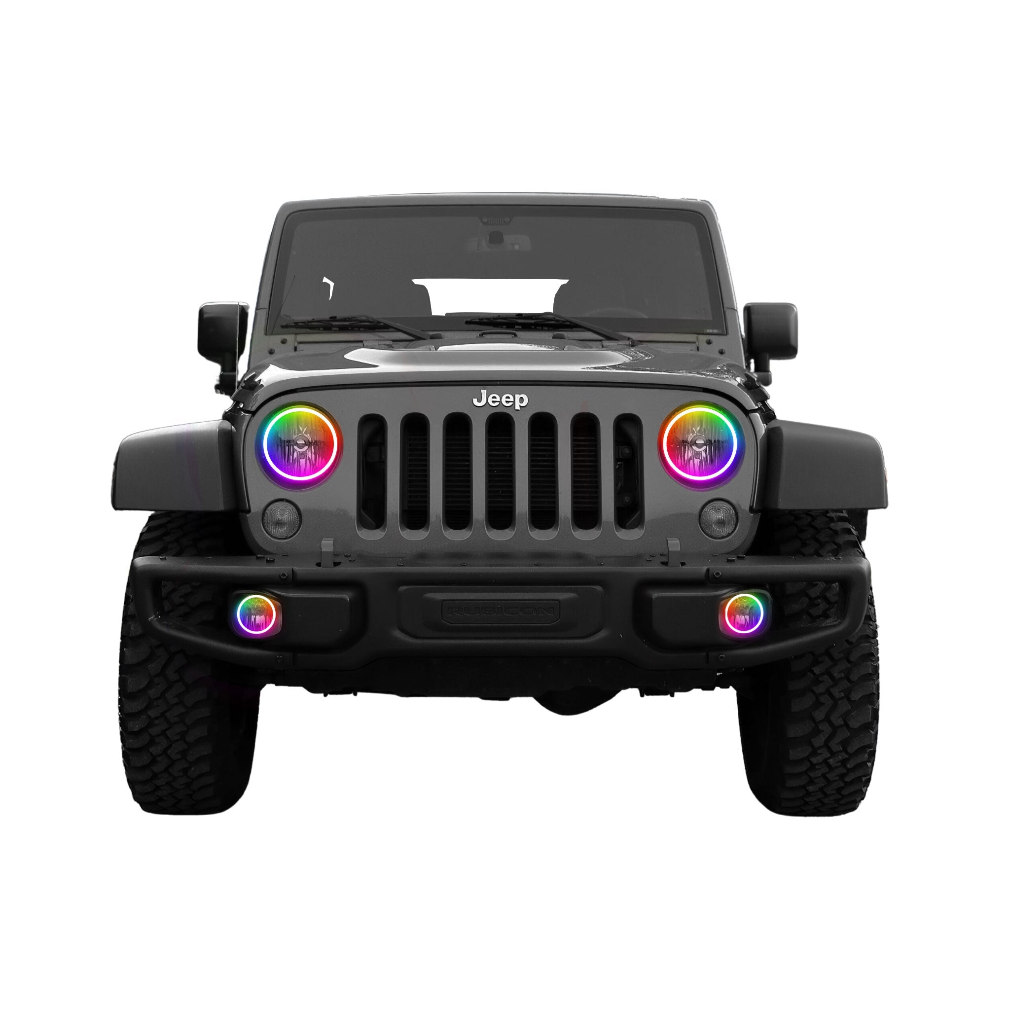 2007-2016 Jeep Wrangler JK Multicolor Halo Kit - RGB Halo Kits Multicolor Flow Series Color Chasing RGBWA LED headlight kit Colorshift Oracle Lighting Trendz OneUpLighting Morimoto theretrofitsource AutoLEDTech Diode Dynamics