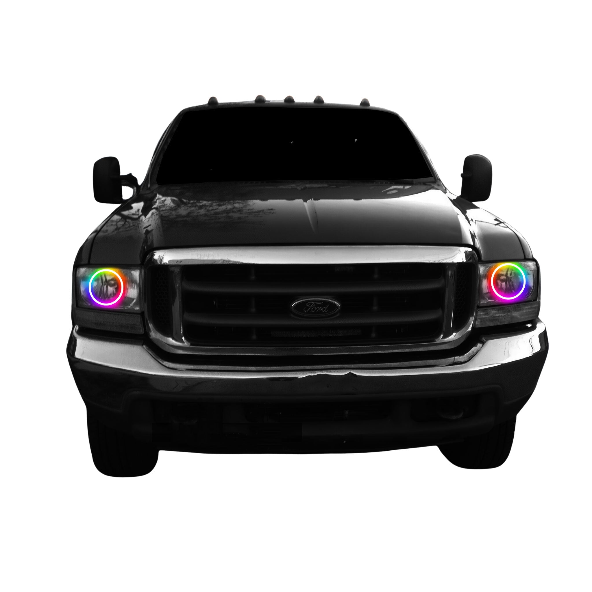 1994-2004 Ford F-250 Multicolor Halo Kit - RGB Halo Kits Multicolor Flow Series Color Chasing RGBWA LED headlight kit Colorshift Oracle Lighting Trendz OneUpLighting Morimoto theretrofitsource AutoLEDTech Diode Dynamics