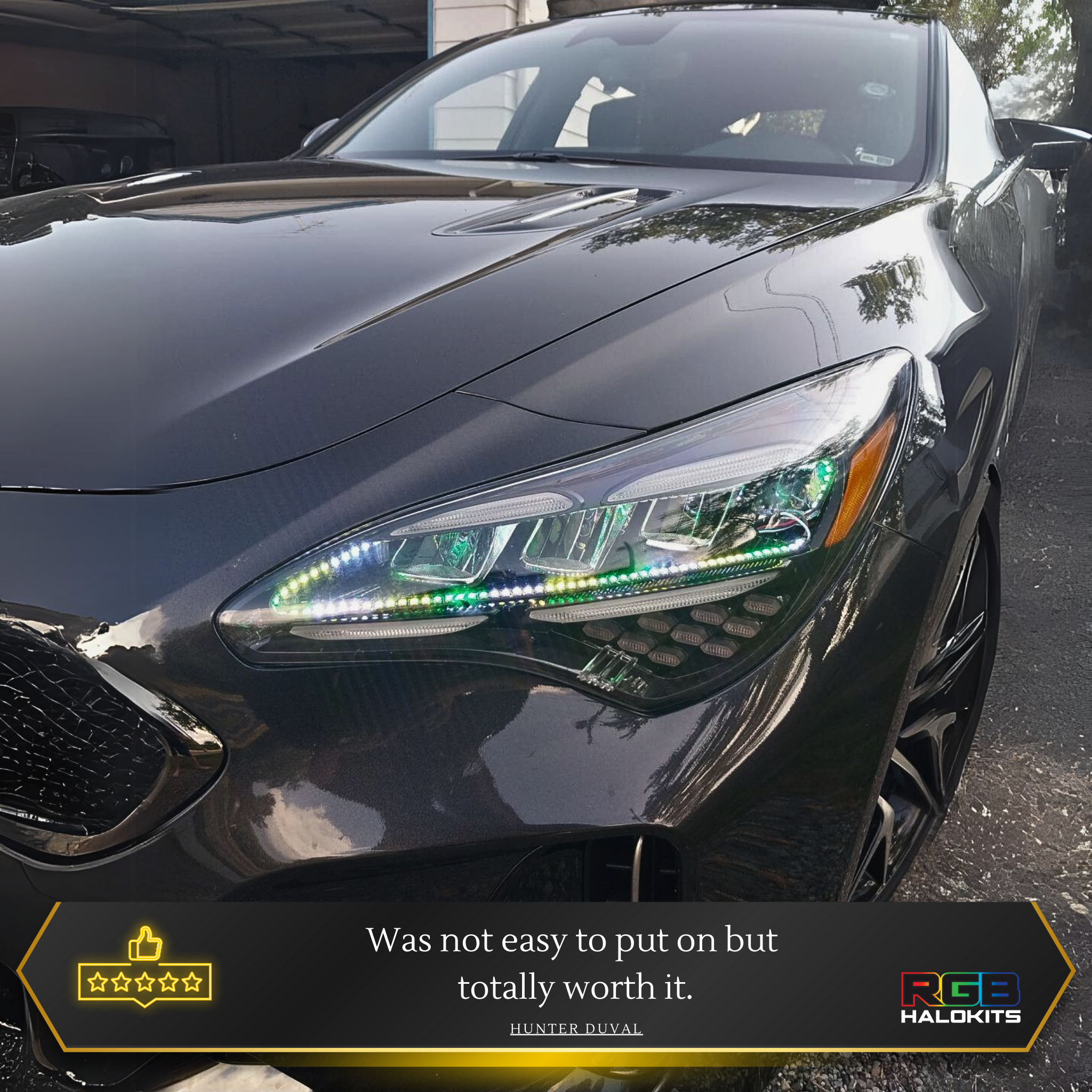 2022-2024 Kia Stinger Multicolor DRL Boards - RGB Halo Kits Multicolor Flow Series Color Chasing RGBWA LED headlight kit Colorshift Oracle Lighting Trendz OneUpLighting Morimoto theretrofitsource AutoLEDTech Diode Dynamics