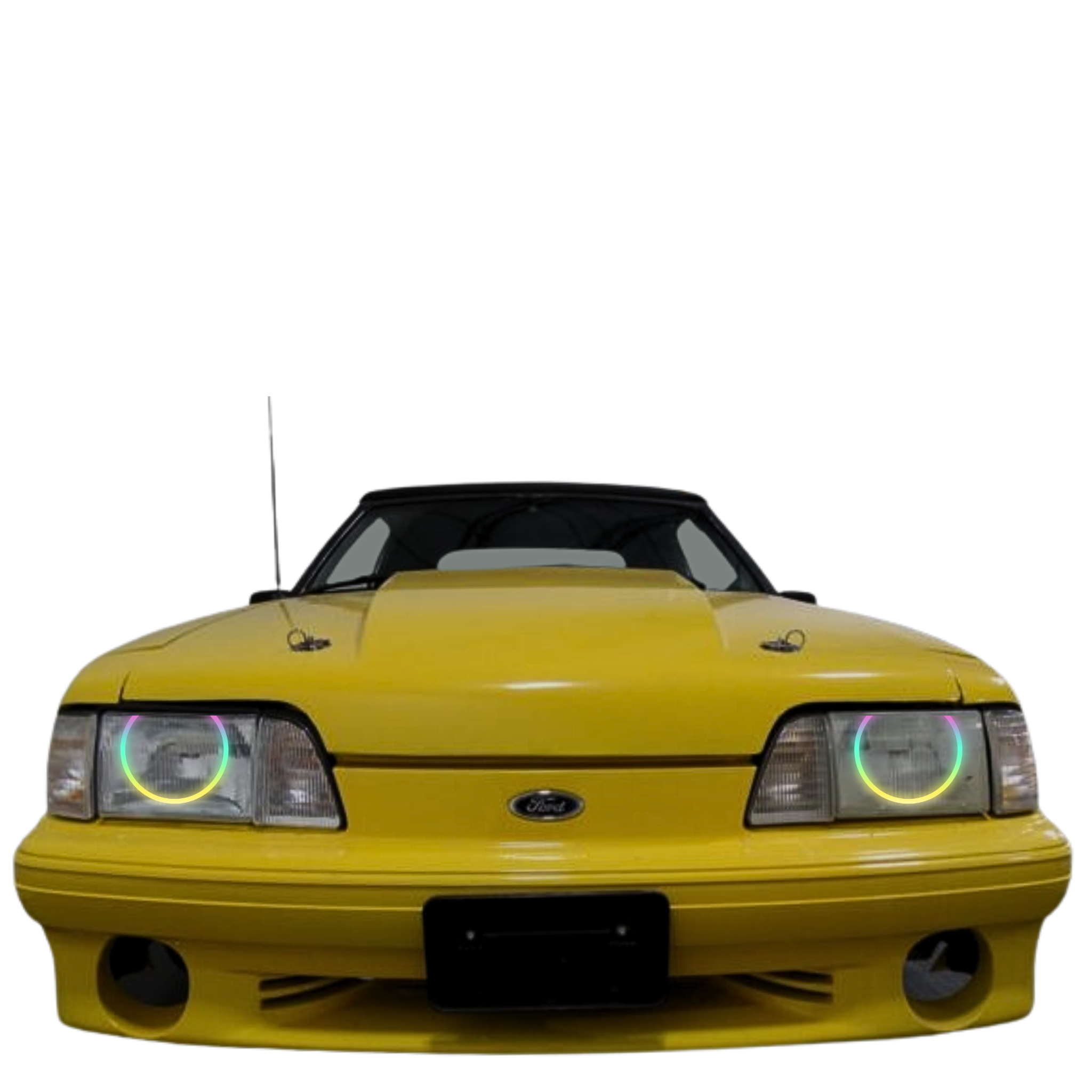 1987-1993 Ford Mustang Multicolor Halo Kit - RGB Halo Kits Multicolor Flow Series Color Chasing RGBWA LED headlight kit Colorshift Oracle Lighting Trendz OneUpLighting Morimoto theretrofitsource AutoLEDTech Diode Dynamics