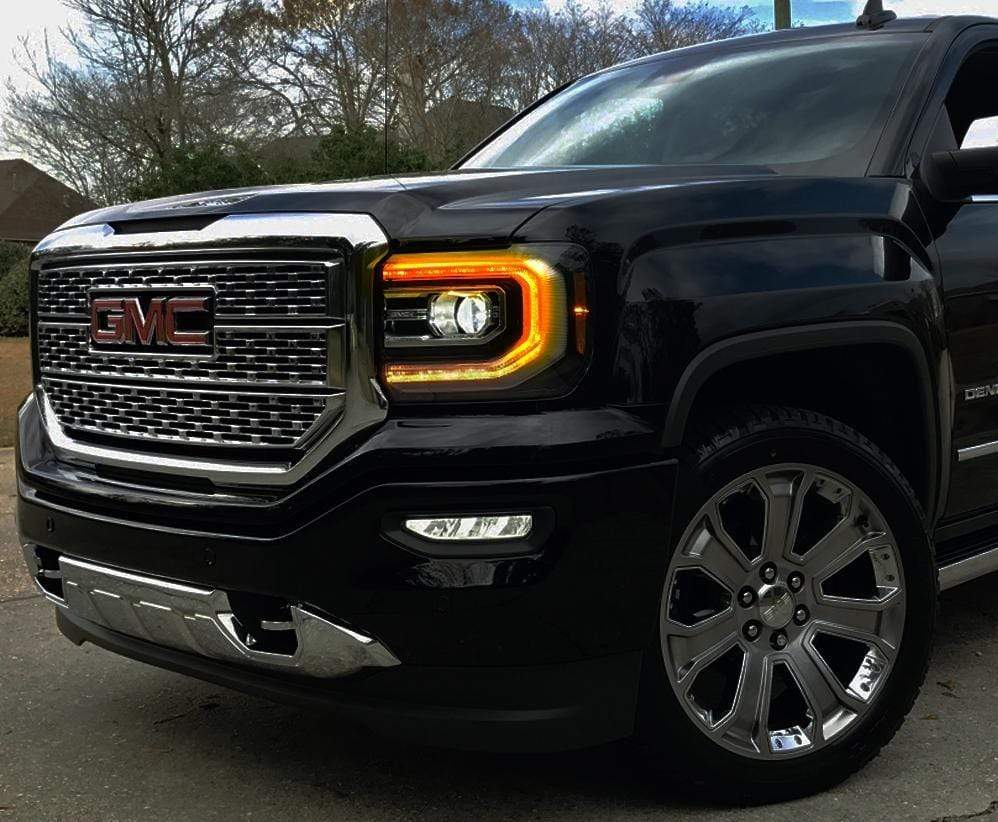 2016-2018 GMC Sierra Multicolor DRL Boards - RGB Halo Kits Multicolor Flow Series Color Chasing RGBWA LED headlight kit Oracle Lighting Trendz OneUpLighting Morimoto theretrofitsource AutoLEDTech Diode Dynamics