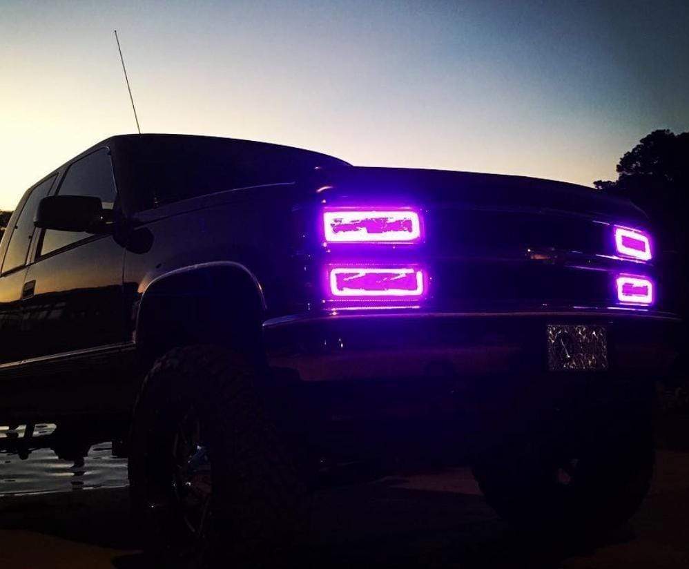 1989-1999 Chevrolet Silverado Headlight Multicolor Halo Kit - RGB Halo Kits Multicolor Flow Series Color Chasing RGBWA LED headlight kit Colorshift Oracle Lighting Trendz OneUpLighting Morimoto theretrofitsource AutoLEDTech Diode Dynamics