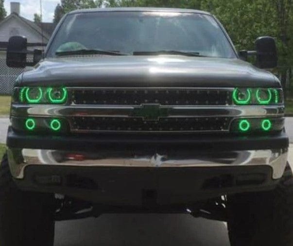 1999-2002 Chevrolet Silverado Multicolor Halo Kit - RGB Halo Kits Multicolor Flow Series Color Chasing RGBWA LED headlight kit Colorshift Oracle Lighting Trendz OneUpLighting Morimoto theretrofitsource AutoLEDTech Diode Dynamics