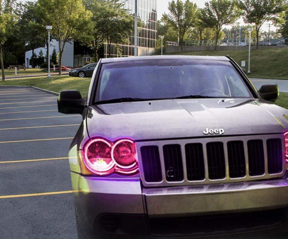 2005-2010 Jeep Grand Cherokee Multicolor Halo Kit - RGB Halo Kits Multicolor Flow Series Color Chasing RGBWA LED headlight kit Colorshift Oracle Lighting Trendz OneUpLighting Morimoto theretrofitsource AutoLEDTech Diode Dynamics